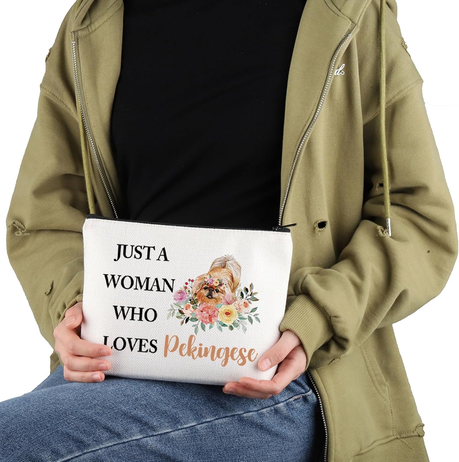 VAMSII Pekingese Lover Gift Woman Loves Pekingese Makeup Bag Pekingese Mom Cosmetic Bag Pekingese Owner Gift (Woman Loves Pekingese M) - Image 6