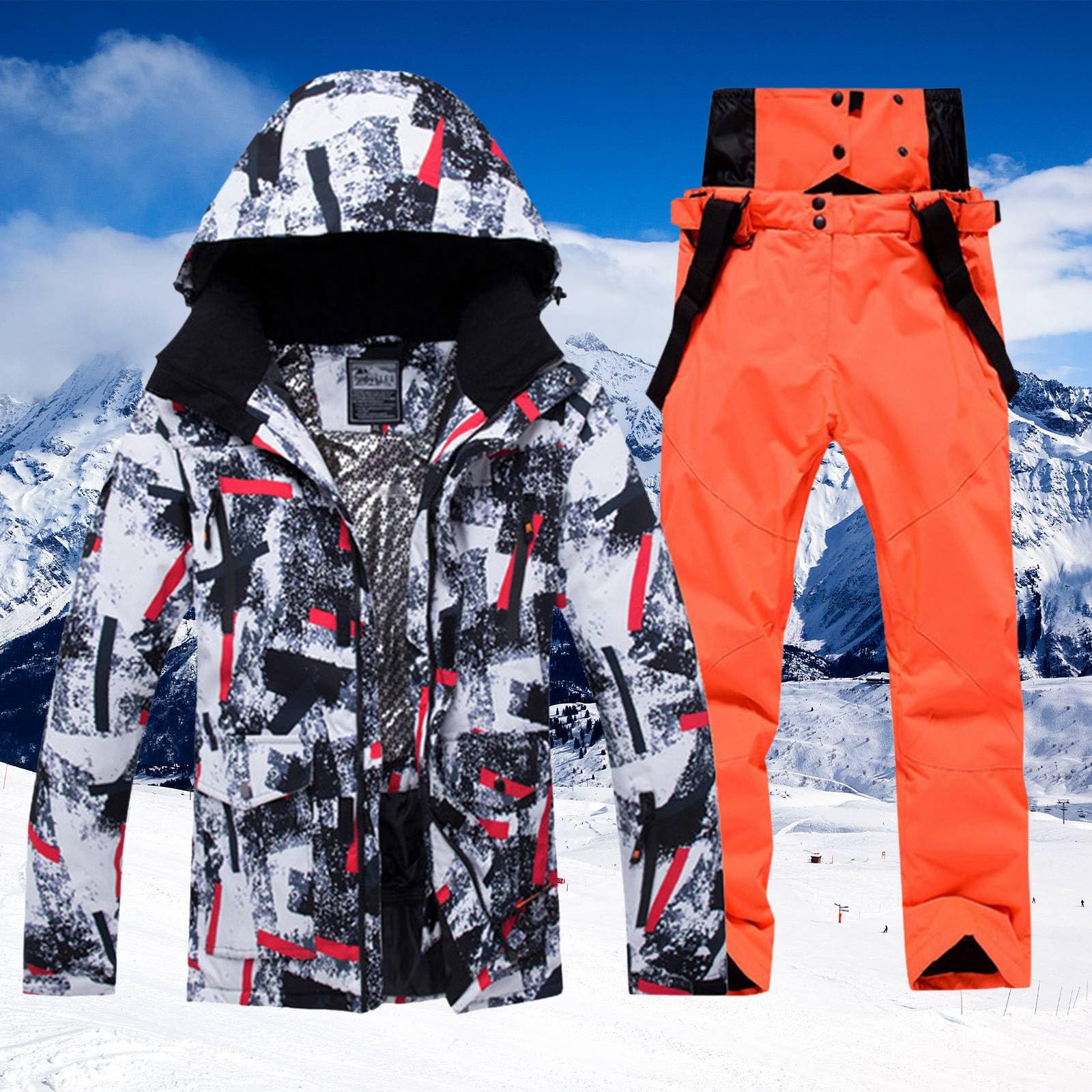Chaquetas y pantalones de esquí unisex para hombre, 2 piezas, traje de esquí para mujer, camuflaje, grueso, cálido, abrigos para exteriores, acolchados térmicos, pantalones impermeables para snowboard