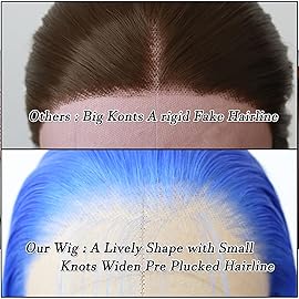 BTWTRY Blue Synthetic Lace Front Wig Long Straight Dark Blue Lace Front Synthetic Wig Pre Plucked Natural Hairline Glueless Heat Resistant Fiber Hair Wig for Fashion Women (Blue)