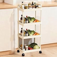 Plastic Rack for Storage Multipurpose, - Sturdy Plastic Vegetable Stand, Slim Kitchen Trolley with Wheels, Hooks, Onion Potato Rack for Kitchen, Bedroom, Living Room, Bathroom,White