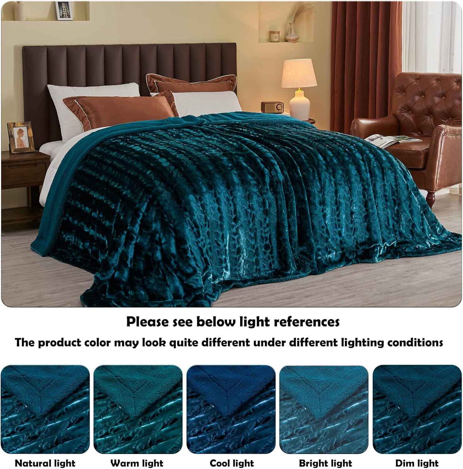 NEWCOSPLAY Super Soft Faux Fur Throw Blanket for Couch Dark Teal Fuzzy Plush Warm Blanket for Sofa Bed (Dark Teal, Throw(50"x60")) - Image 4