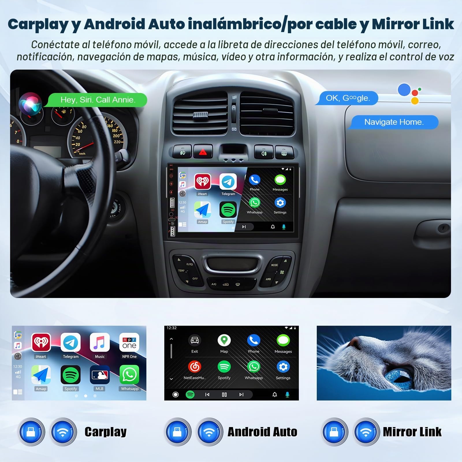 SIXWIN 1 DIN Radio Coche con Wireless CarPlay & Android Auto & Mirror Link,7 Pulgadas Pantalla Táctil Estéreo con Bluetooth RDS/FM 2USB TF Puerto/Aux/Youtube+Controllo del Volante