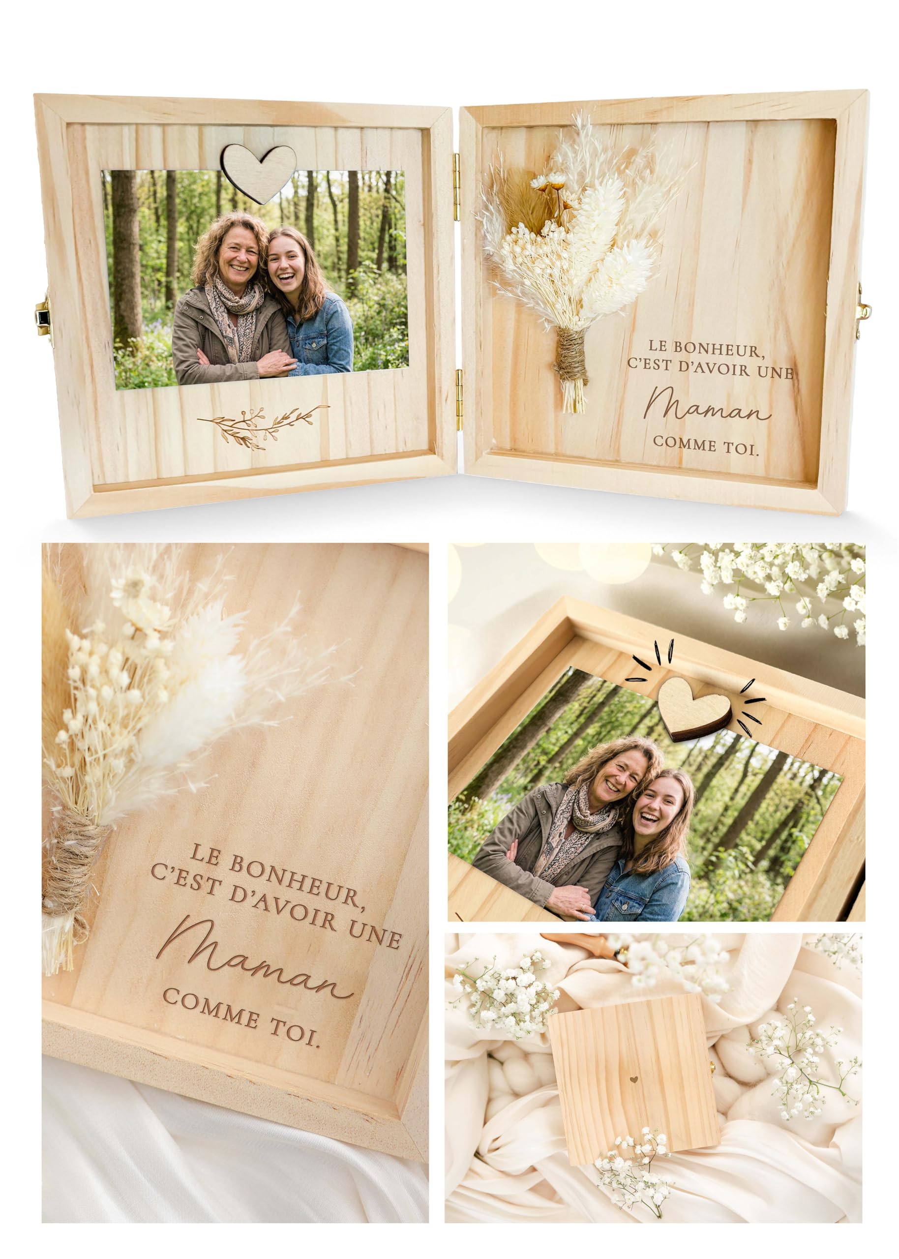 JoliCoon Wooden Gift Box for Mom, 14 x 14 x 3 cm