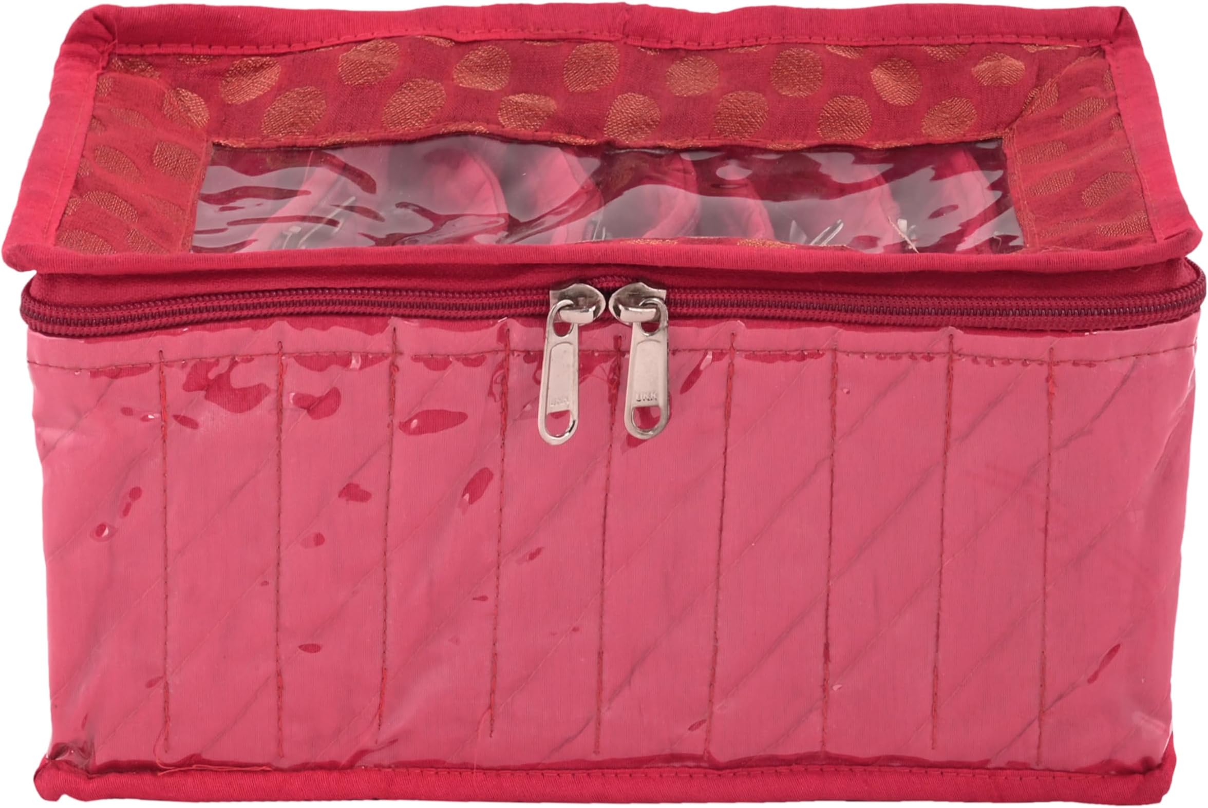 KUBER INDUSTRIES Pink Fabric 10 Transparent Pouches Jewellery Box, Standard