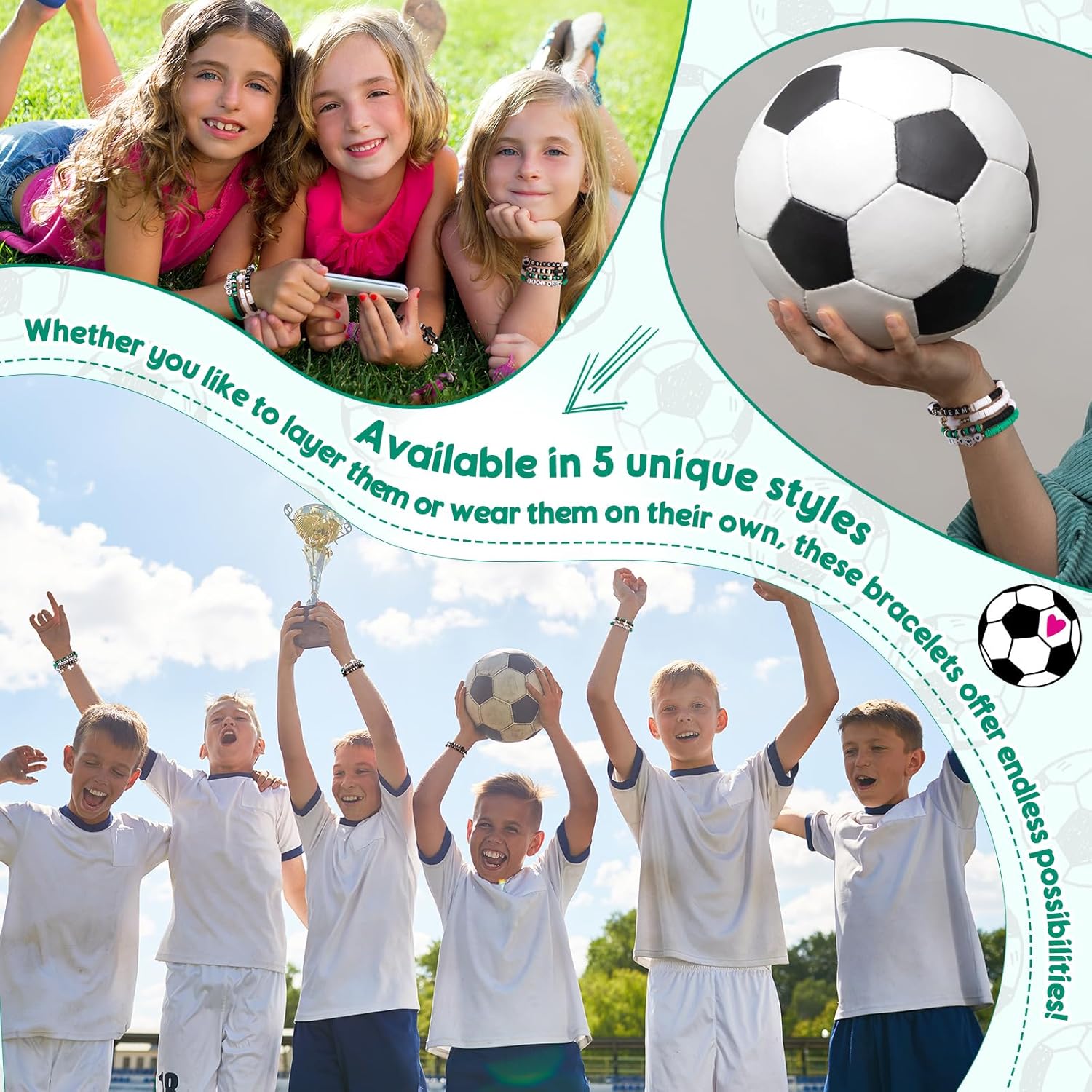 Landical 30 Pcs Soccer Charm Bracelet Stackable Sports Wristbands for Teen Adult Mom Dad Beads Stretch Friendship Bracelets for Sport Events for Team Fans Halloween Non Candy Treat Christmas Gifts - Image 7
