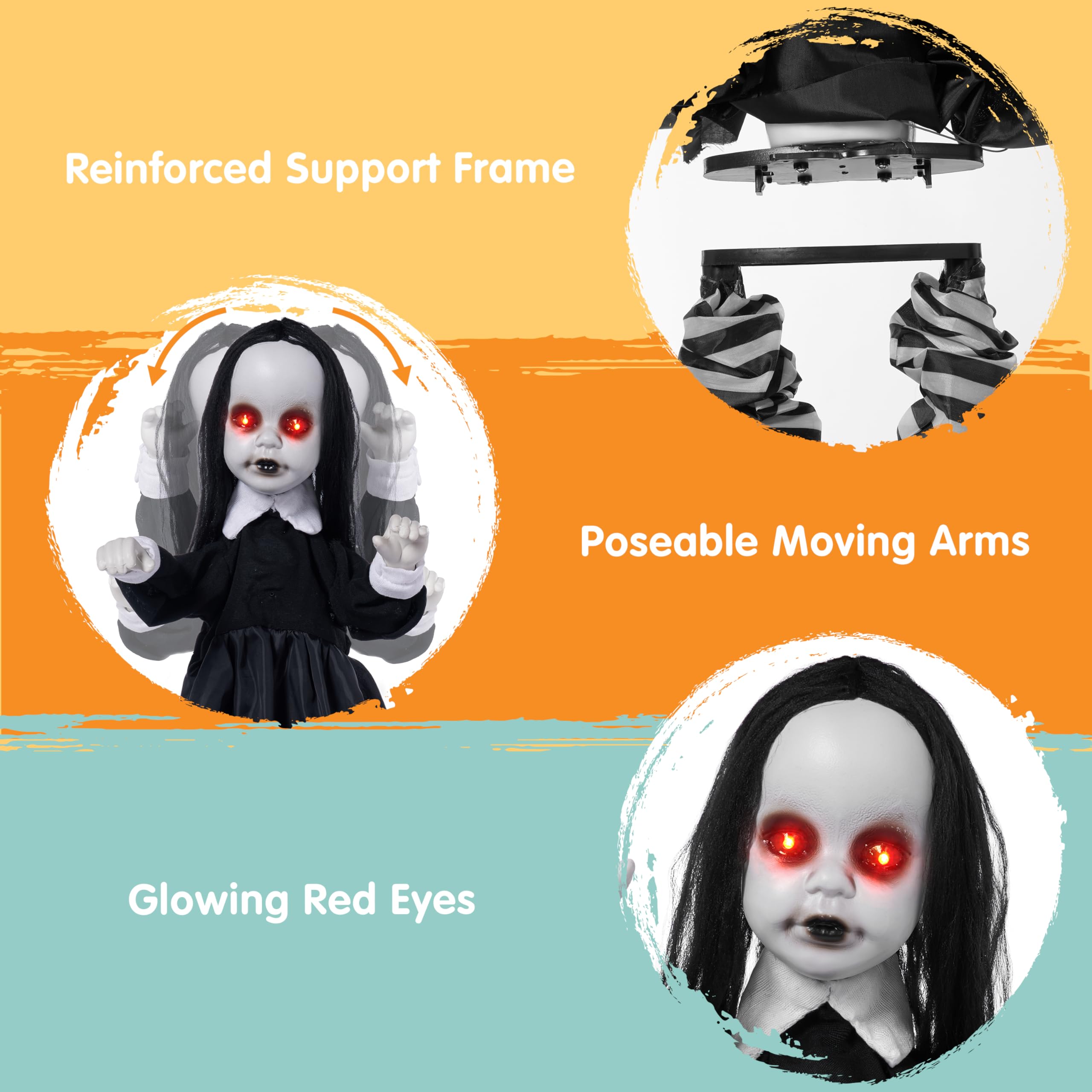 JOYIN Décorations d'Halloween effrayantes en plein air, 86,4 cm, zombie fille, fantôme, animatronique, décoration animatronique avec capteur activé par le son, yeux LED lumineux pour jardin, pelouse