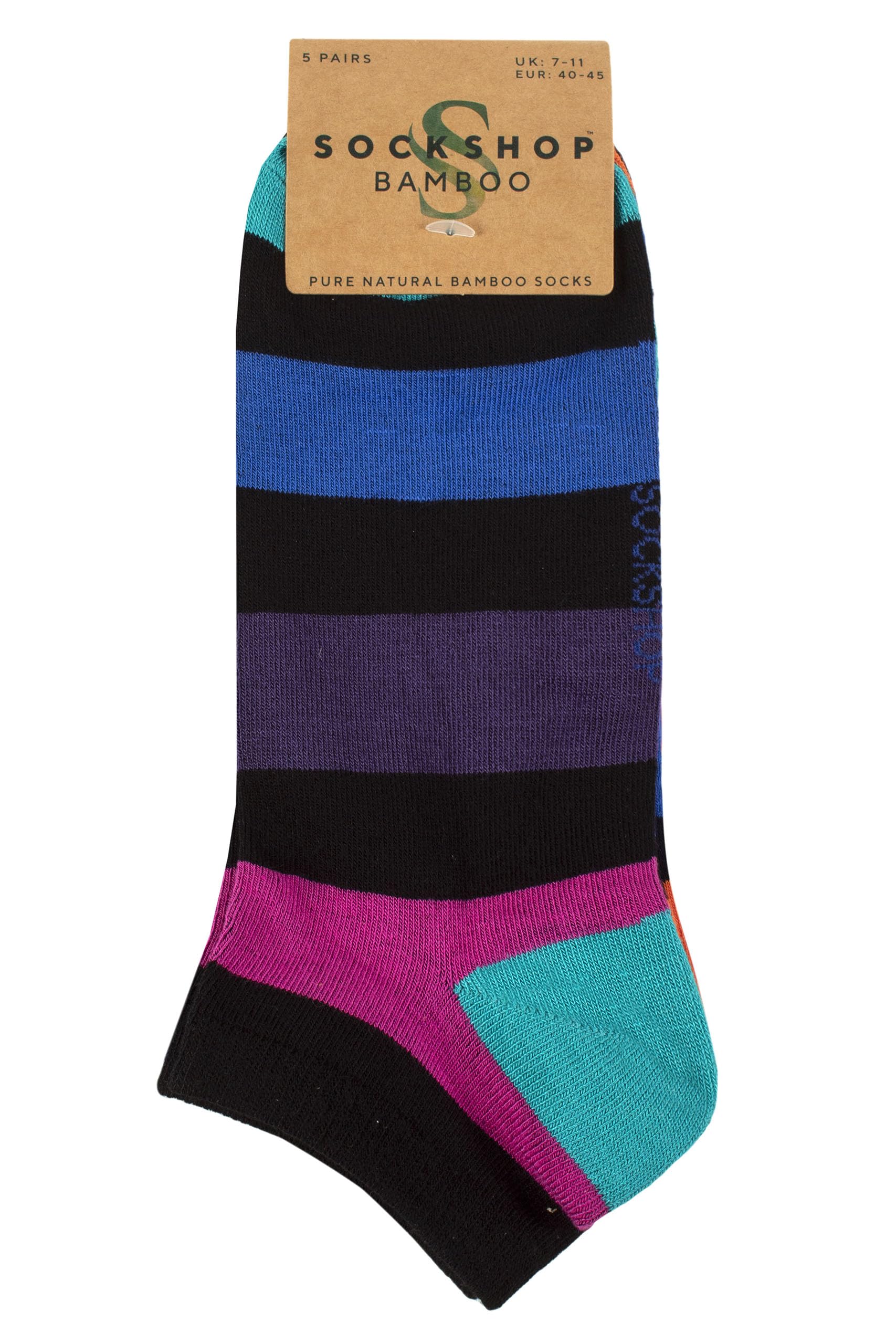 SockShop Męskie bambusowe skarpety treningowe - w paski i gładkie, miękkie, niskie, jasne, kolorowe, oddychające, wielopak 5 w rozmiarze 7-11