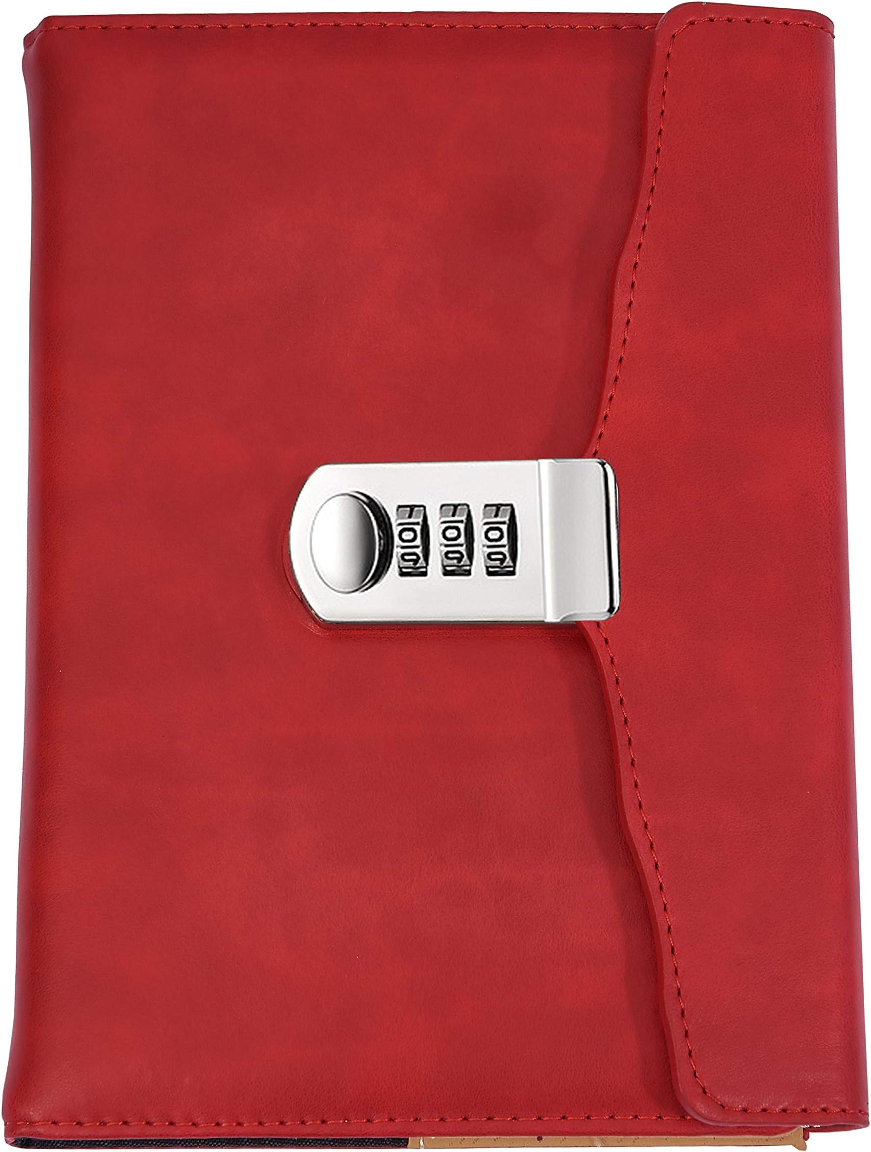 Lirener Vintage Tri-fold PU Leather Password Lock Notebook, A5 Secret Diary Journal Sketchbook Daily Planner Agenda Notepad with Combination Lock Pen Holder and Card Slots, 150x220mm