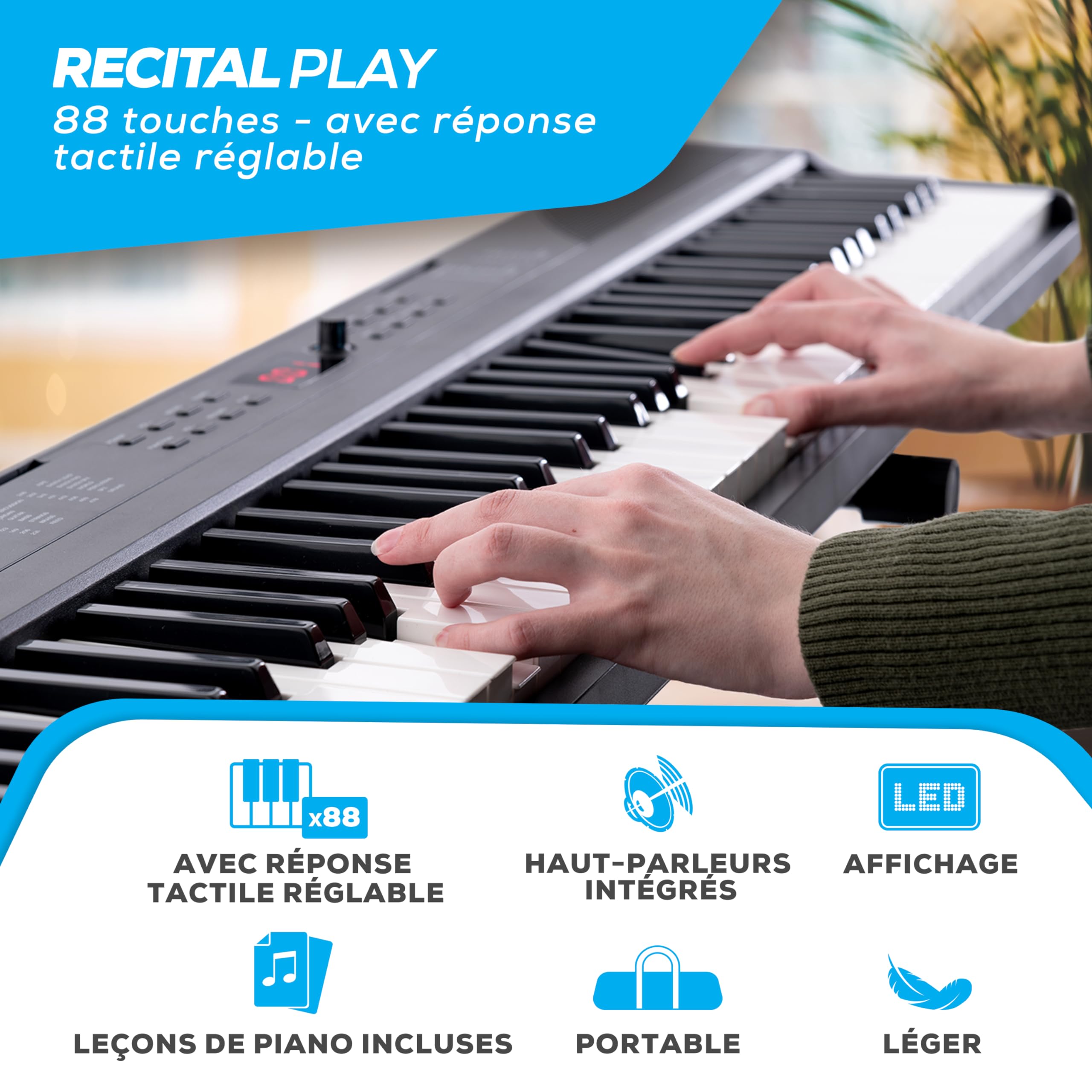 Alesis Clavier piano 88 touches avec 480 sons, haut-parleurs, MIDI USB, sac de transport, support & CASCHA Banc de Clavier réglable en Hauteur I Tabouret de Piano Pliable I Banc de Piano rembourré