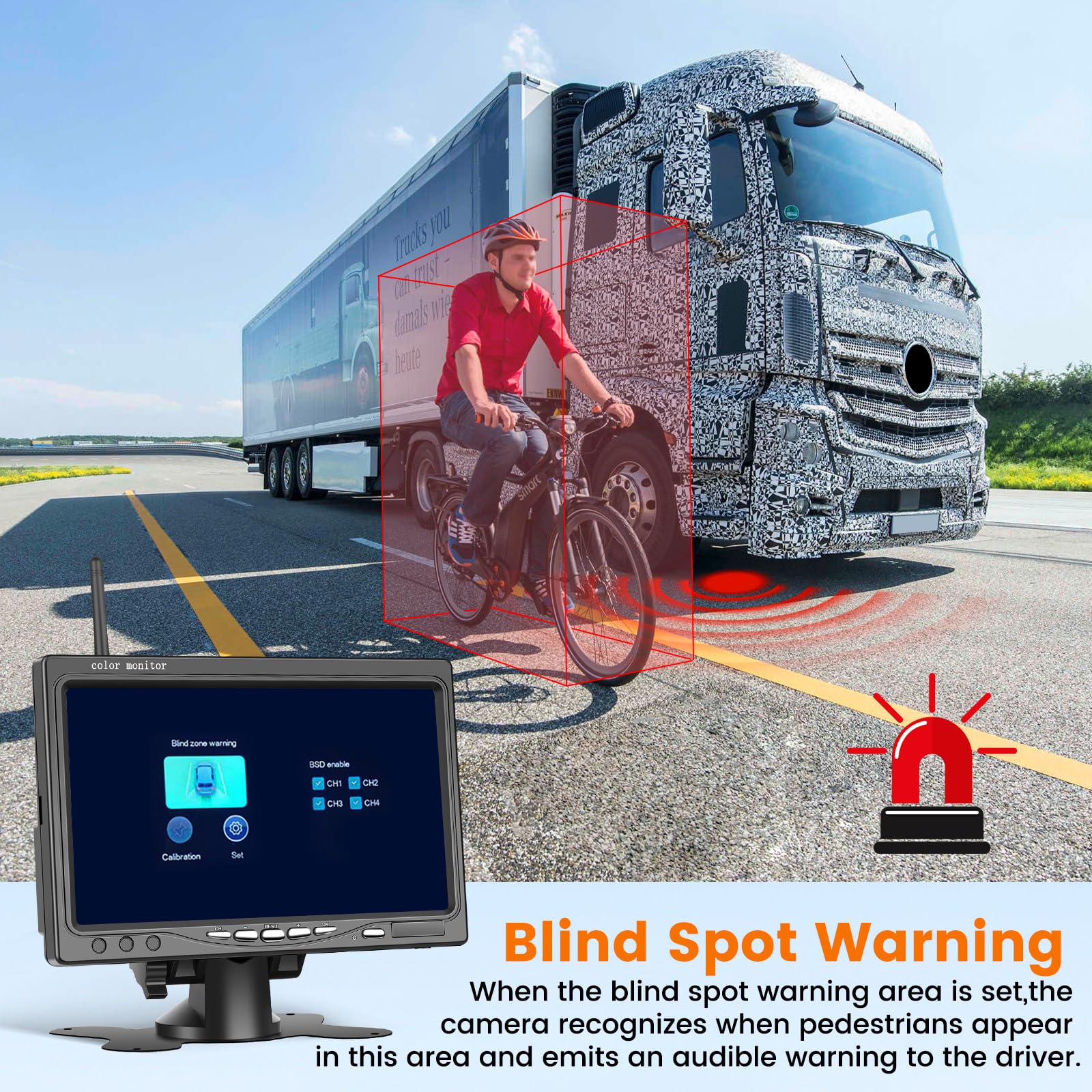 Hikity Visión Nocturna Cámara Marcha Atrás Inalámbrica Monitor de 7 "con Cámara de Visión Trasera Impermeable IP68 Cámara de Marcha, para RV Camión, Autobús, Camiones, Furgonetas