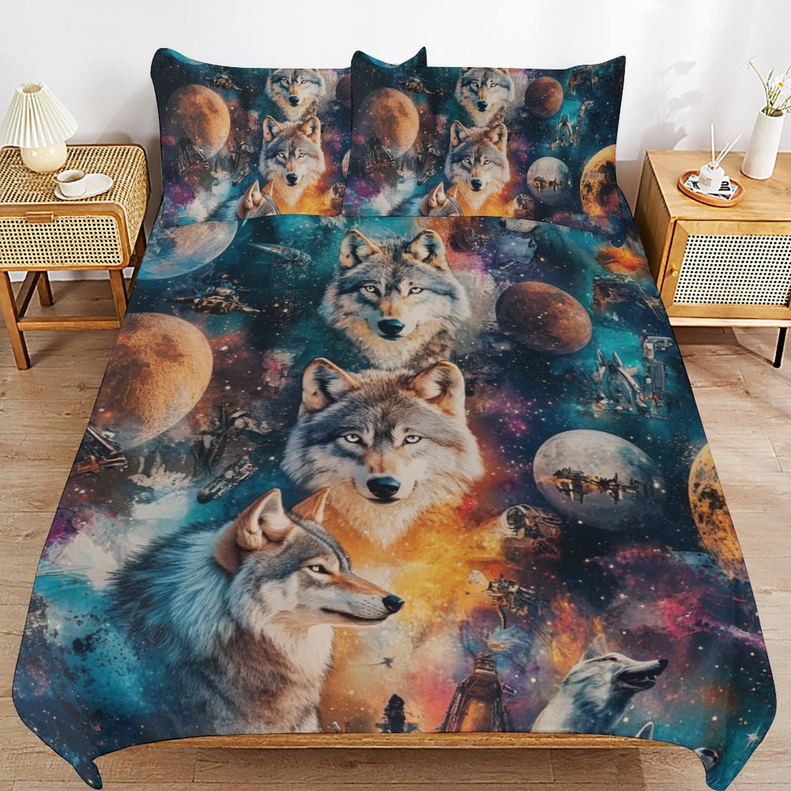 Housse de couette loup pour chambre d'ado garçon et fille déco nature ensorcelante