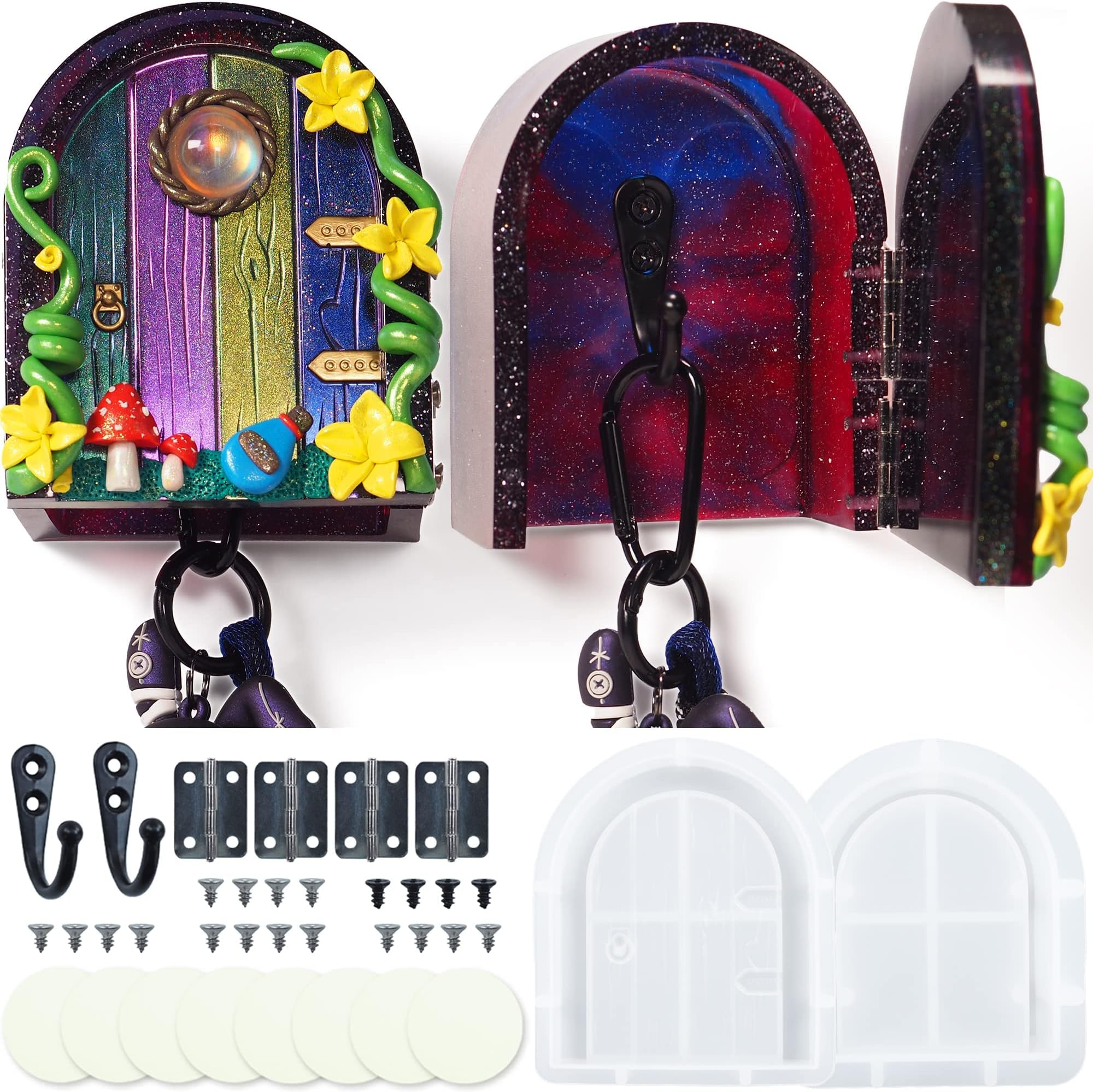 Pulcher Resin Molds, Cabin Keychain Holder Hook Hanger Silicone Mold with Accessories for Epoxy Resin Casting Craft DIY Wall Entryway Hallway Rustic Home Decor Gift