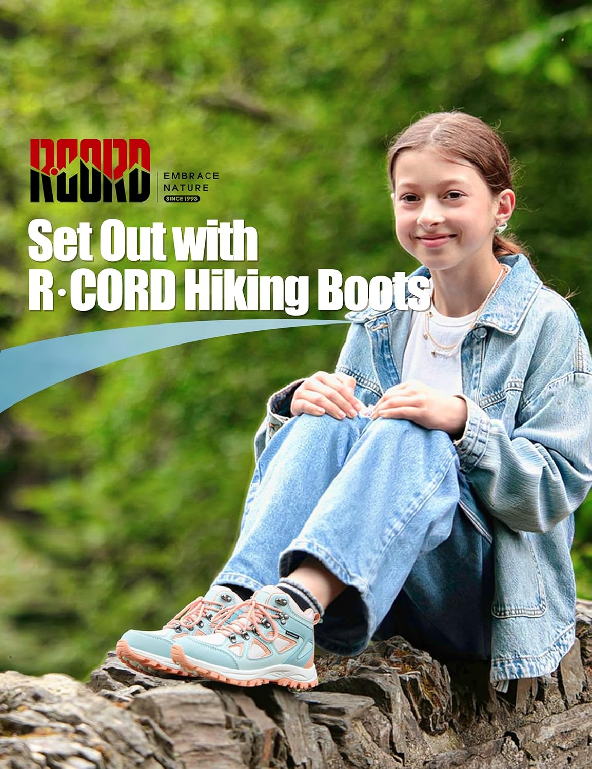 R CORD Kids Hiking Boots Waterproof Non-Slip for Outdoor Lace-Up Closure Girls Hiking Boots Durable TPR Traction Outsole Kids Hiking Shoes