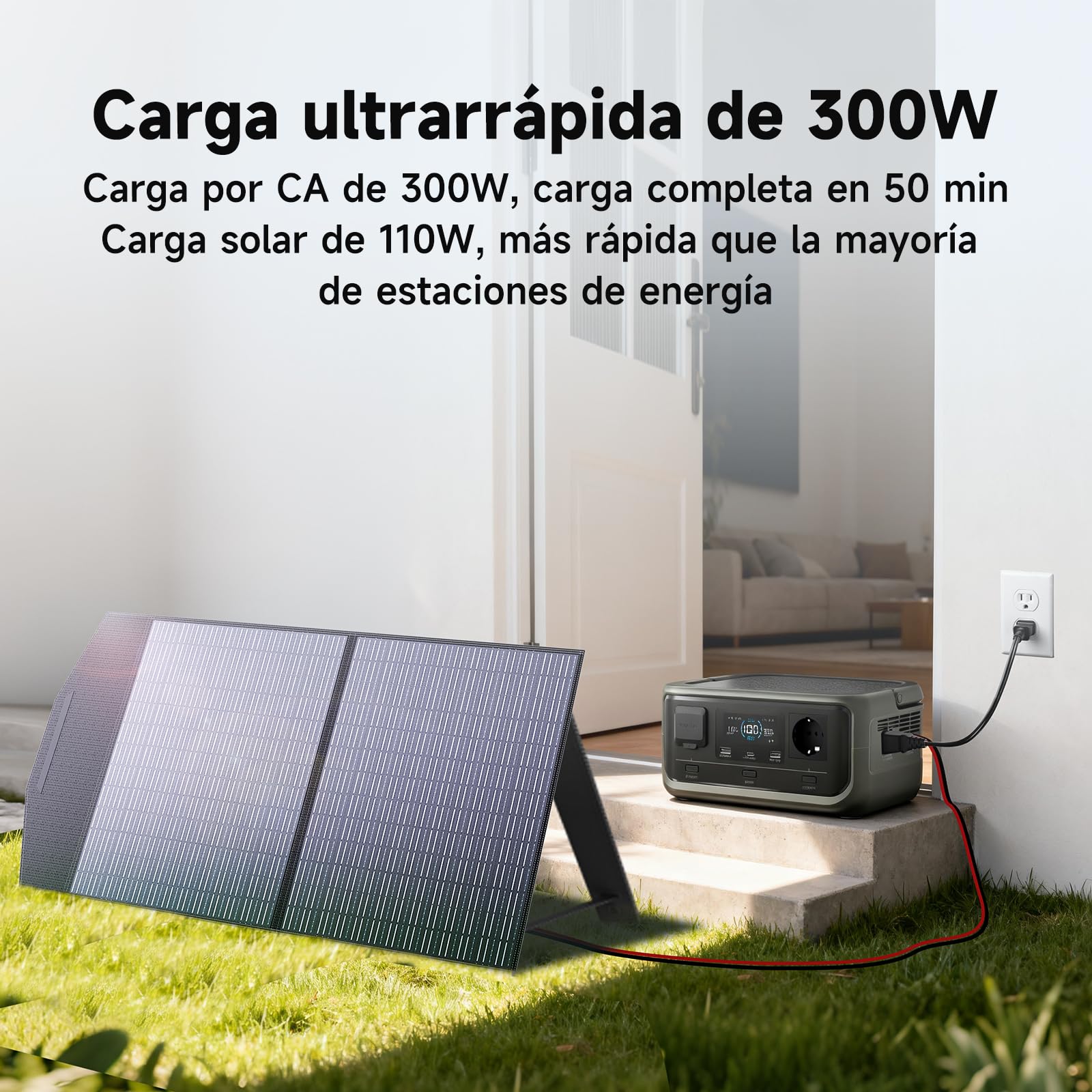 ALLPOWERS VOLIX P300 Estación de Energía Portátil 300W(600W pico) con UPS,Batería LiFePO4 256Wh,Carga Rápida PD 100W,Carga Rápida 80% en 1h,MPPT 110W Máx.Ideal para Casa,Camping y Autocaravanas