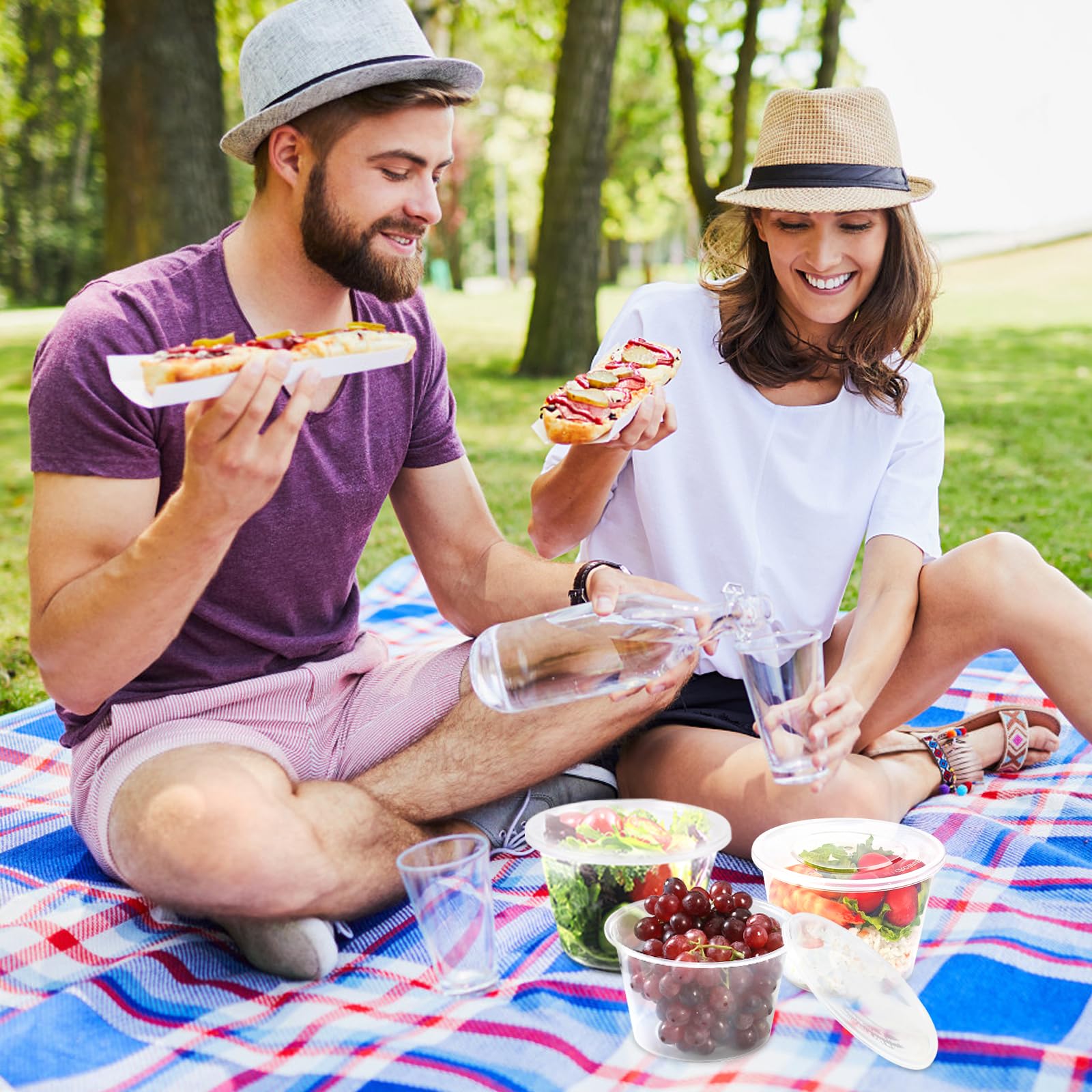 Recipientes de almacenamiento de alimentos, 473 ml, 50 unidades, recipientes de plástico para almacenamiento de alimentos con tapas herméticas a prueba de fugas, sin BPA, recipientes transparentes