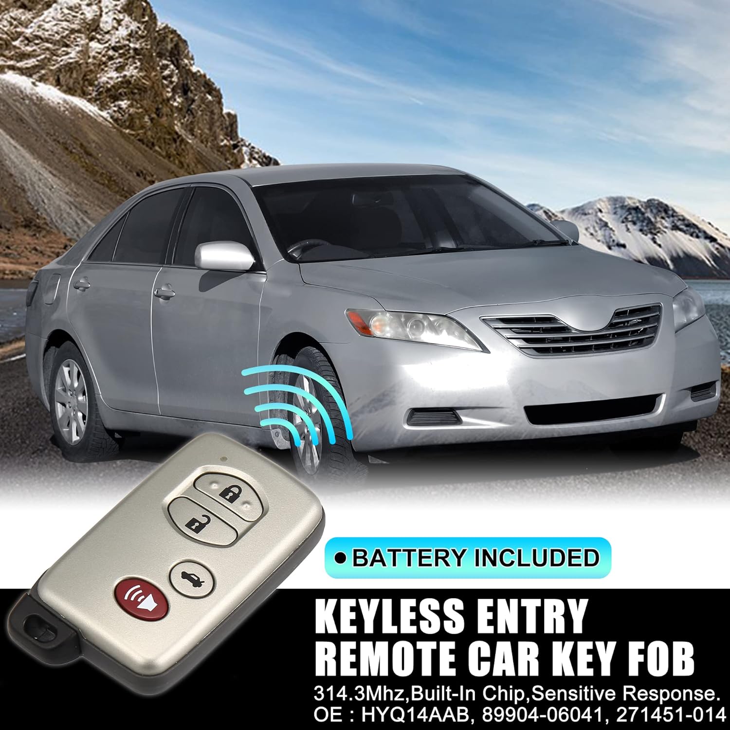 X AUTOHAUX Replacement Keyless Entry Remote Car Key Fob HYQ14AAB 89904-06041 314.3Mhz for Toyota Camry 07-09 for Toyota Avalon 07-09 4 Buttons w/Door Key PCB Board 271451-0140 No for E-Board