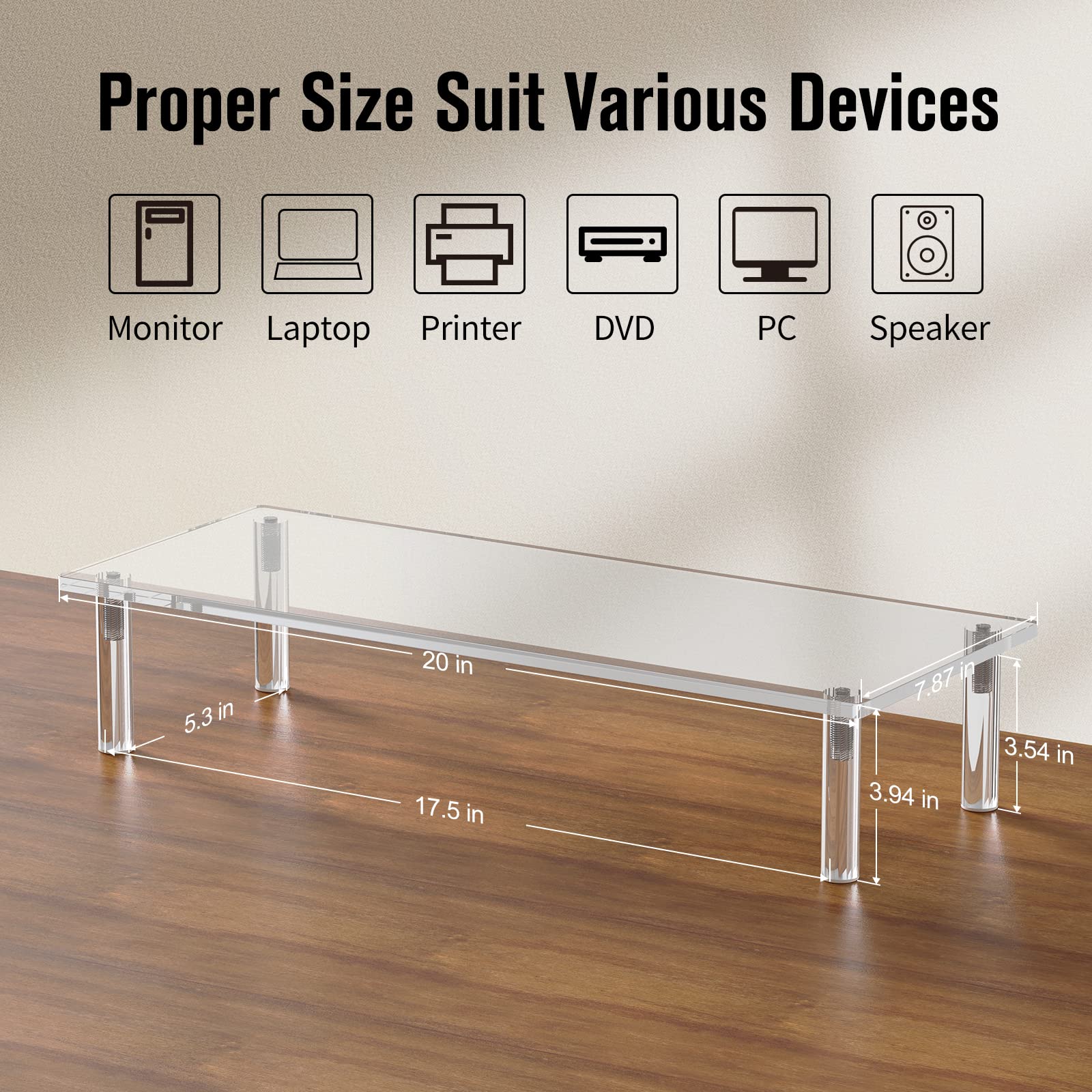 Snapklik.com : Dual Acrylic Computer Stands Riser Acrylic Clear Desktop ...