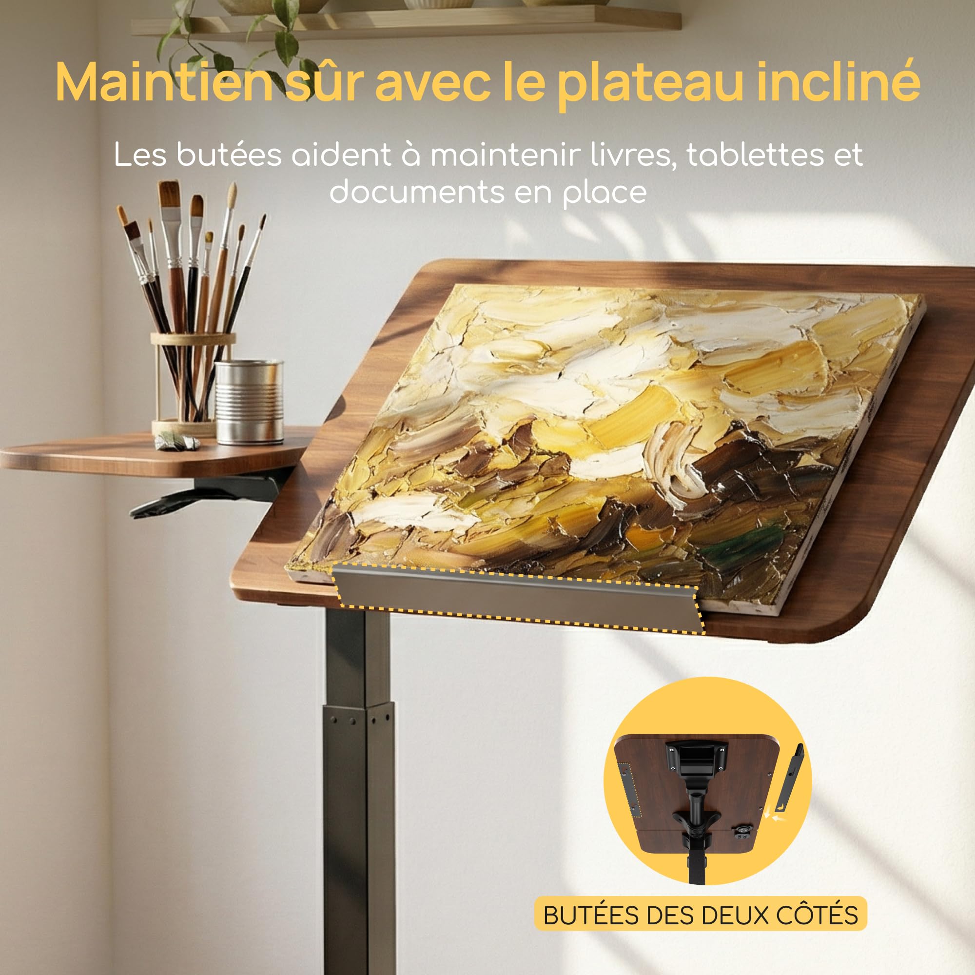 Viviendo Table de lit à roulettes, Marron, réglable 68–108 cm avec vérin à gaz, Table d’appoint avec Plateau inclinable, Table pour Ordinateur Portable, lit, canapé, Salon et Bureau, 70 x 40 cm