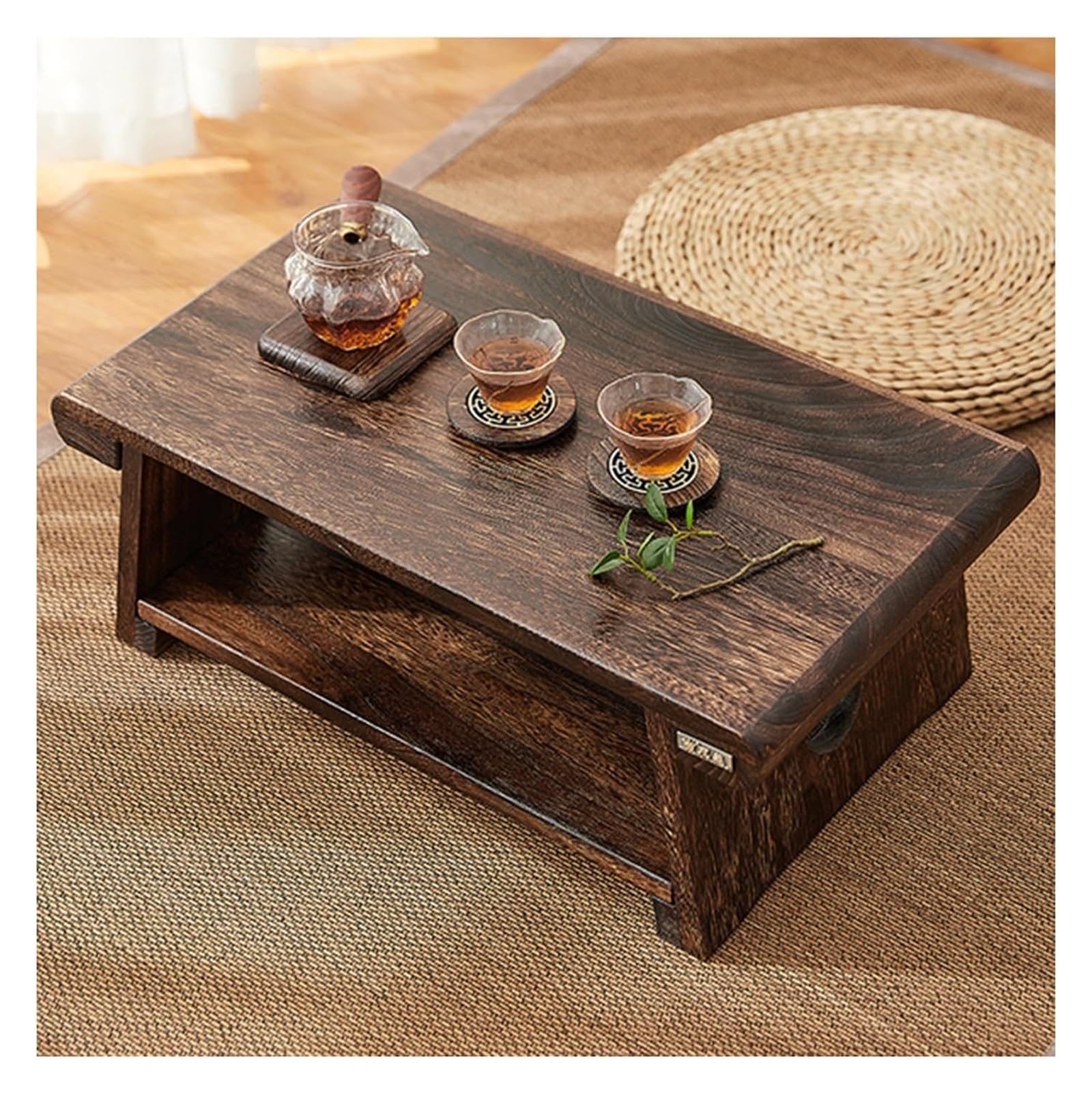 Table basse japonaise pliante bois salon table basse rétro double niveau marron foncé 60cm