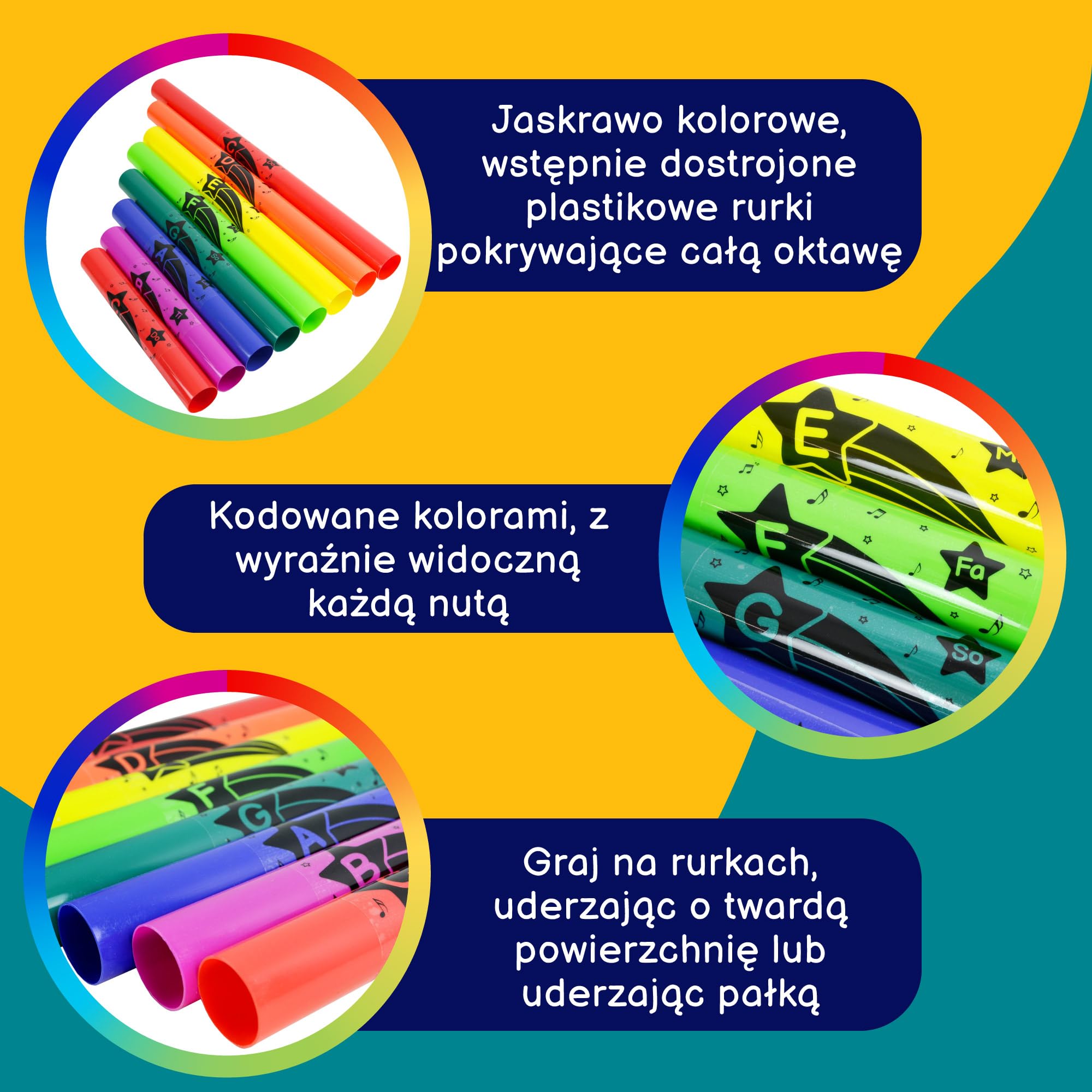 A-Star Kolorowe Tuby Dźwiękowe, Zestaw Diatoniczny C-Dur 8 Strojonych Instrumentów Perkusyjnych