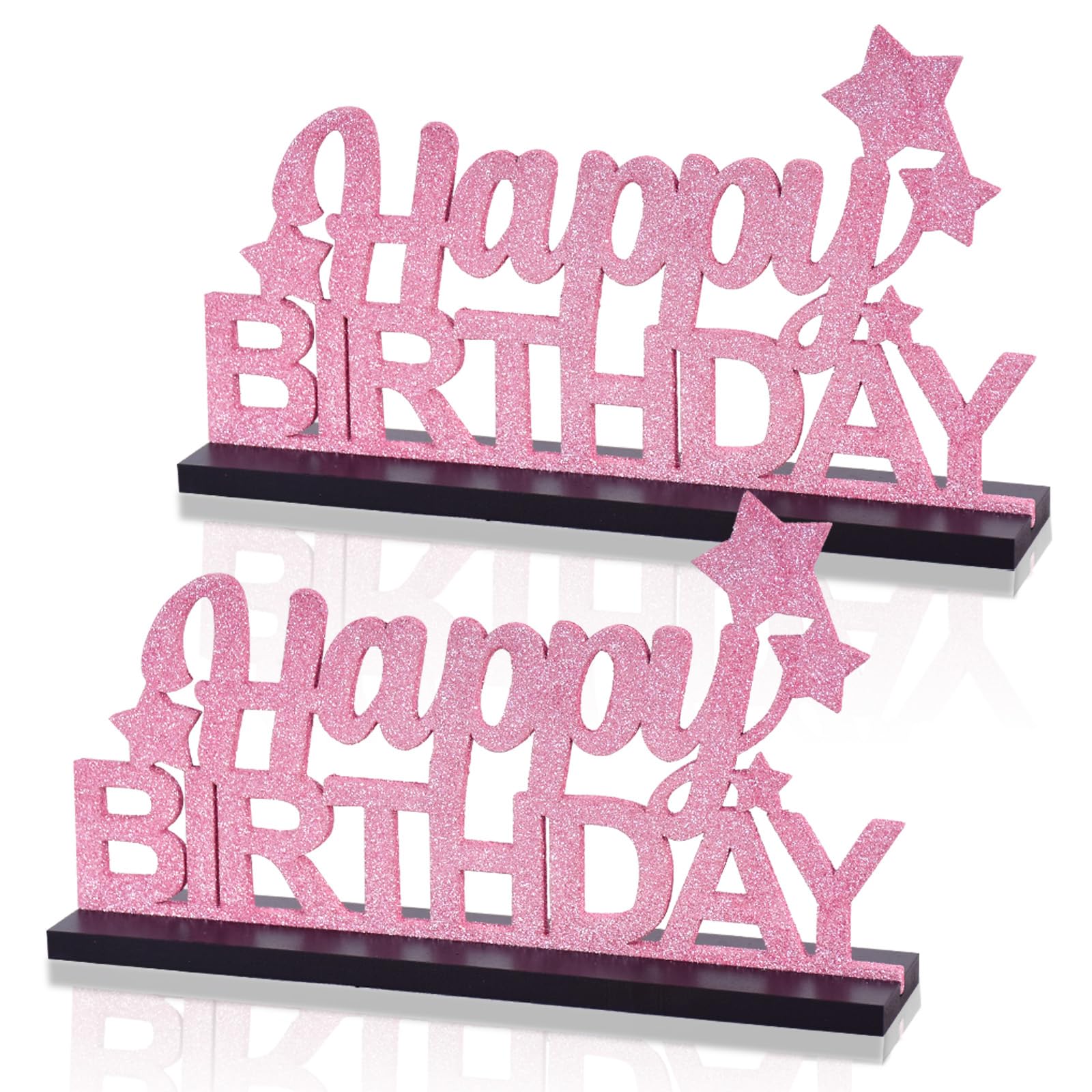 TONIFUL Glitter Pink Letter Happy Birthday Sign Centerpieces for Table Birthday Party Supplies Birthday Decorations for 16th 21st 30th 40th 50th 60th