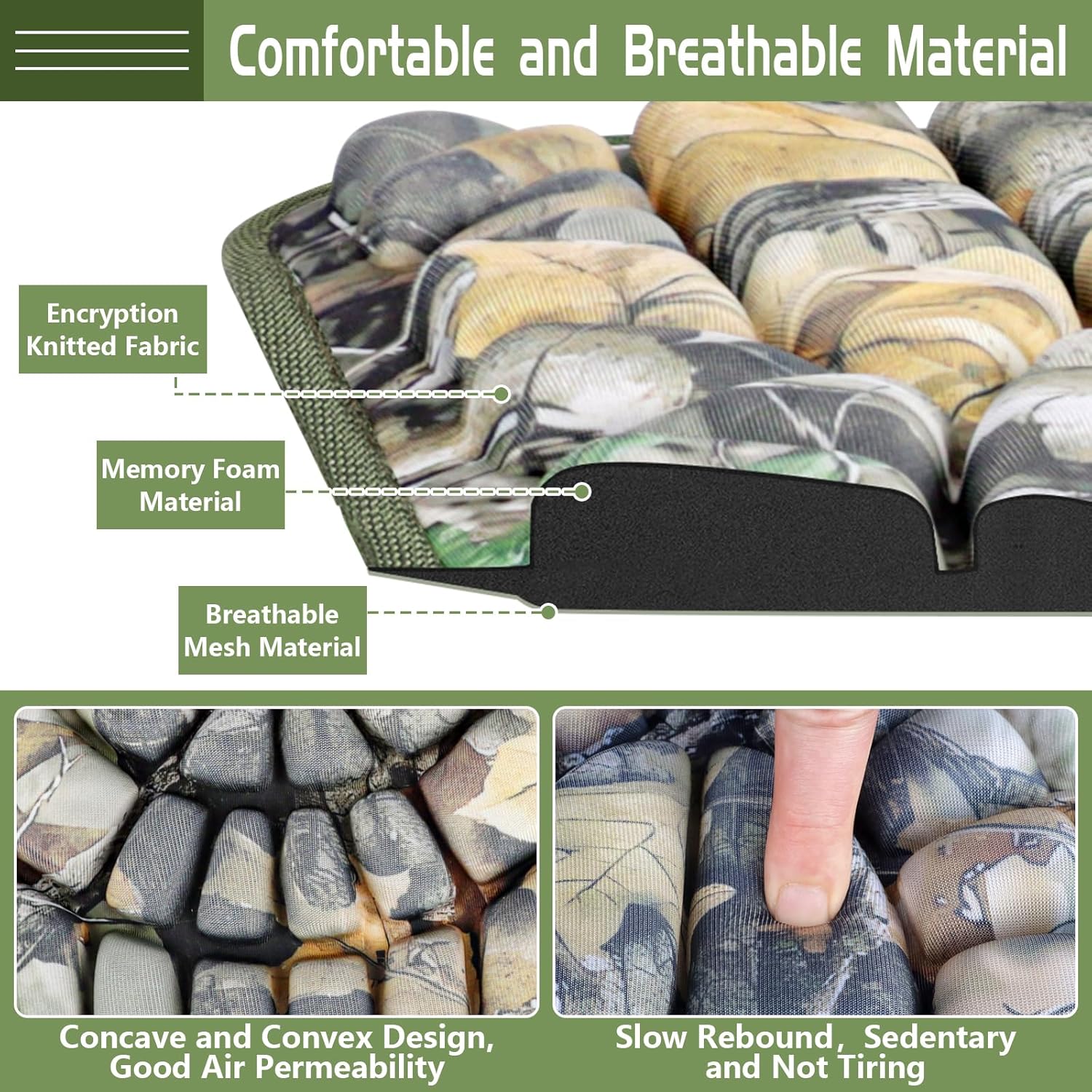 GJL Tree Stand Seat Replacement with Pocket, Universal Memory Foam Hunting Seat Cushion with Adjustable Strap, Tree Stand Accessories Fits Climbing Ladder Stands, Lightweight and Portable