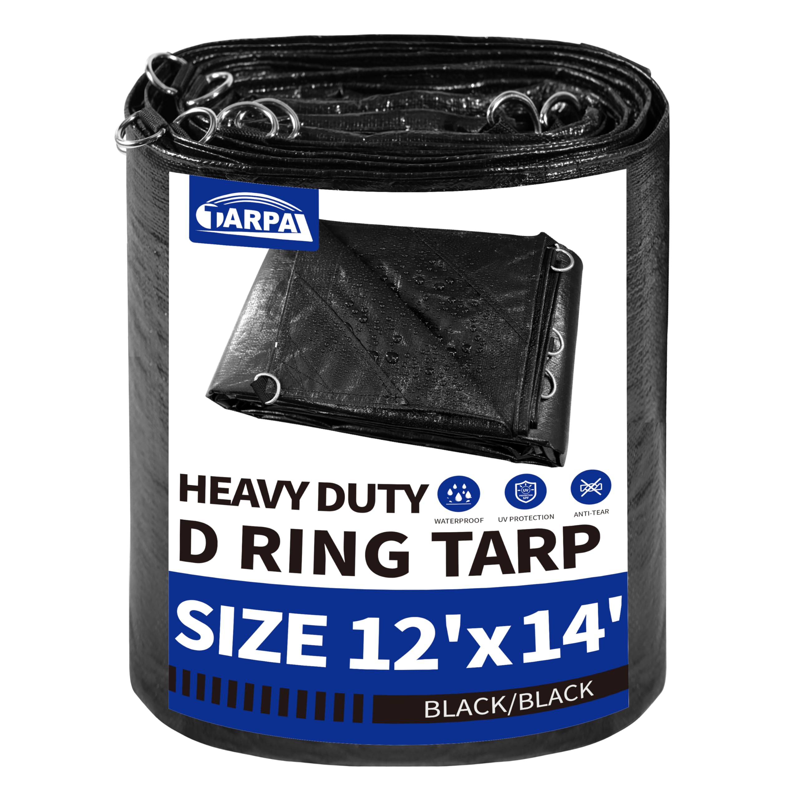 TARPAL Tarp 12x14 Feet Heavy Duty Tarps 14mil D-Ring Waterproof