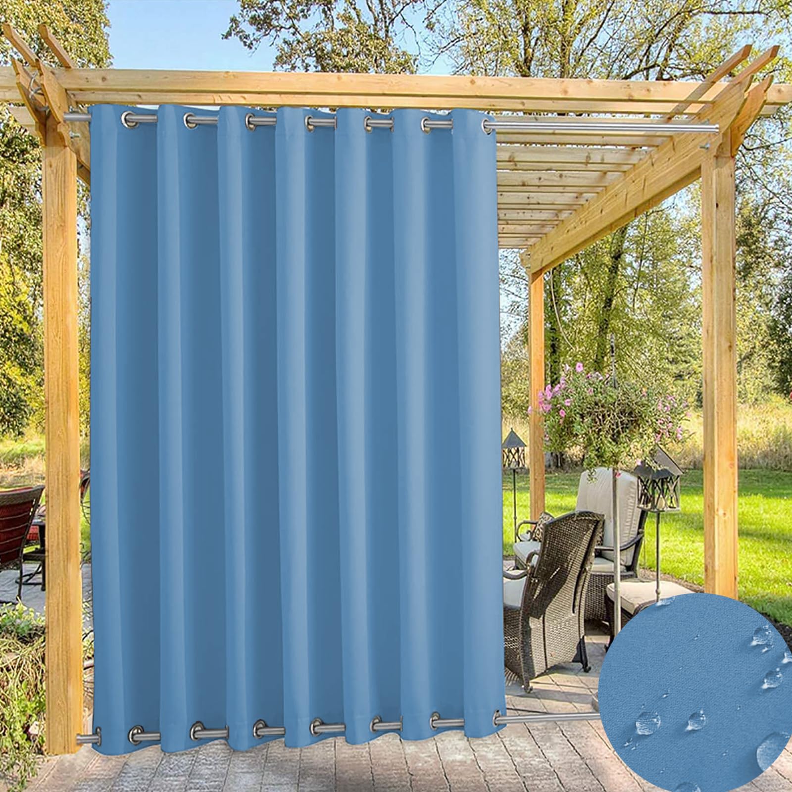 Waterproof Outdoor Curtain for Garden Patio Gazebo Curtains, Thermal Insulated Blackout Curtains with Grommet (Top and Bottom),Sun Blocking Curtains for Indoor |1 Panel, Light-blue,W52''*H47'' — image 1