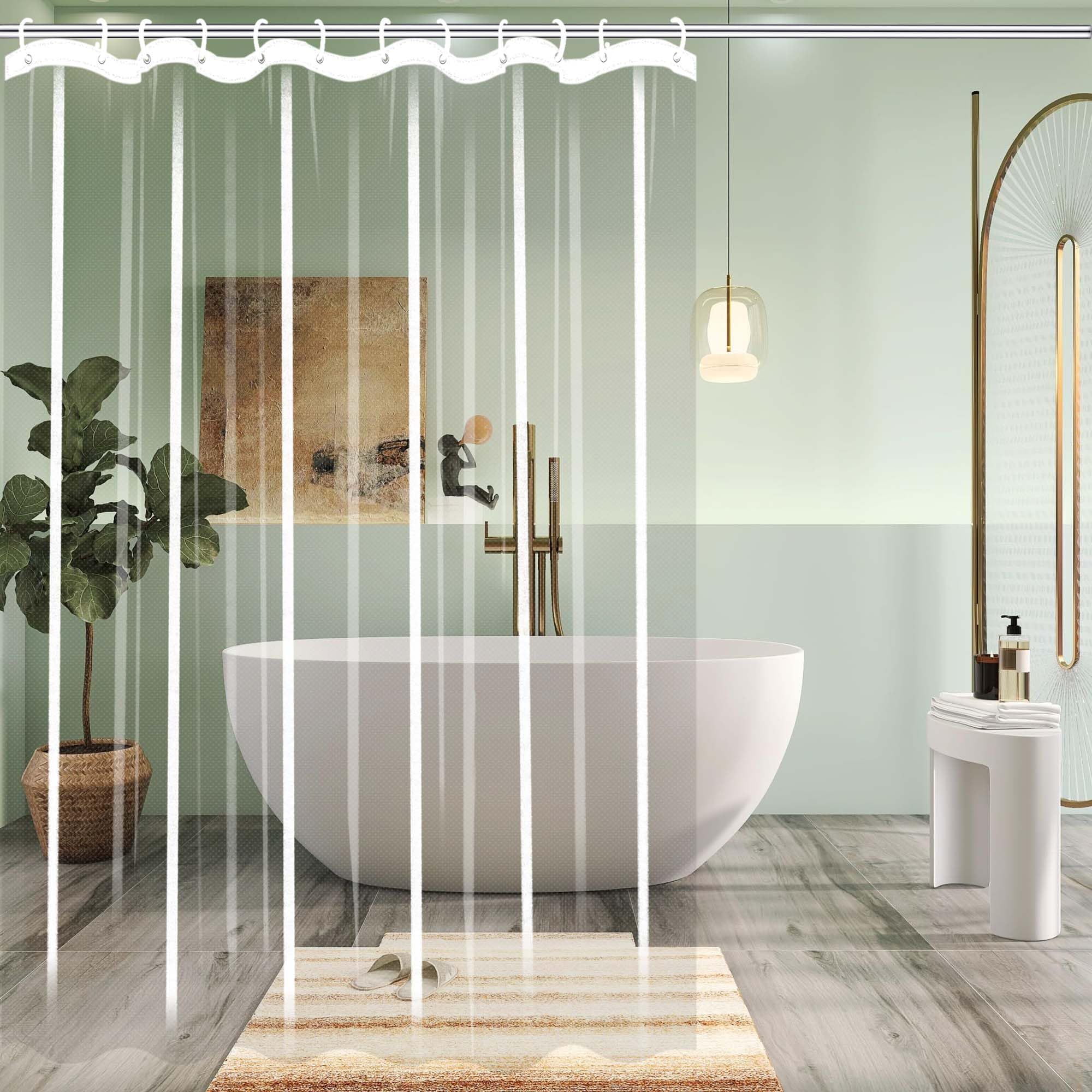Rideau de douche 300 x 165 cm transparent extra long en plastique anti moisissure avec crochets