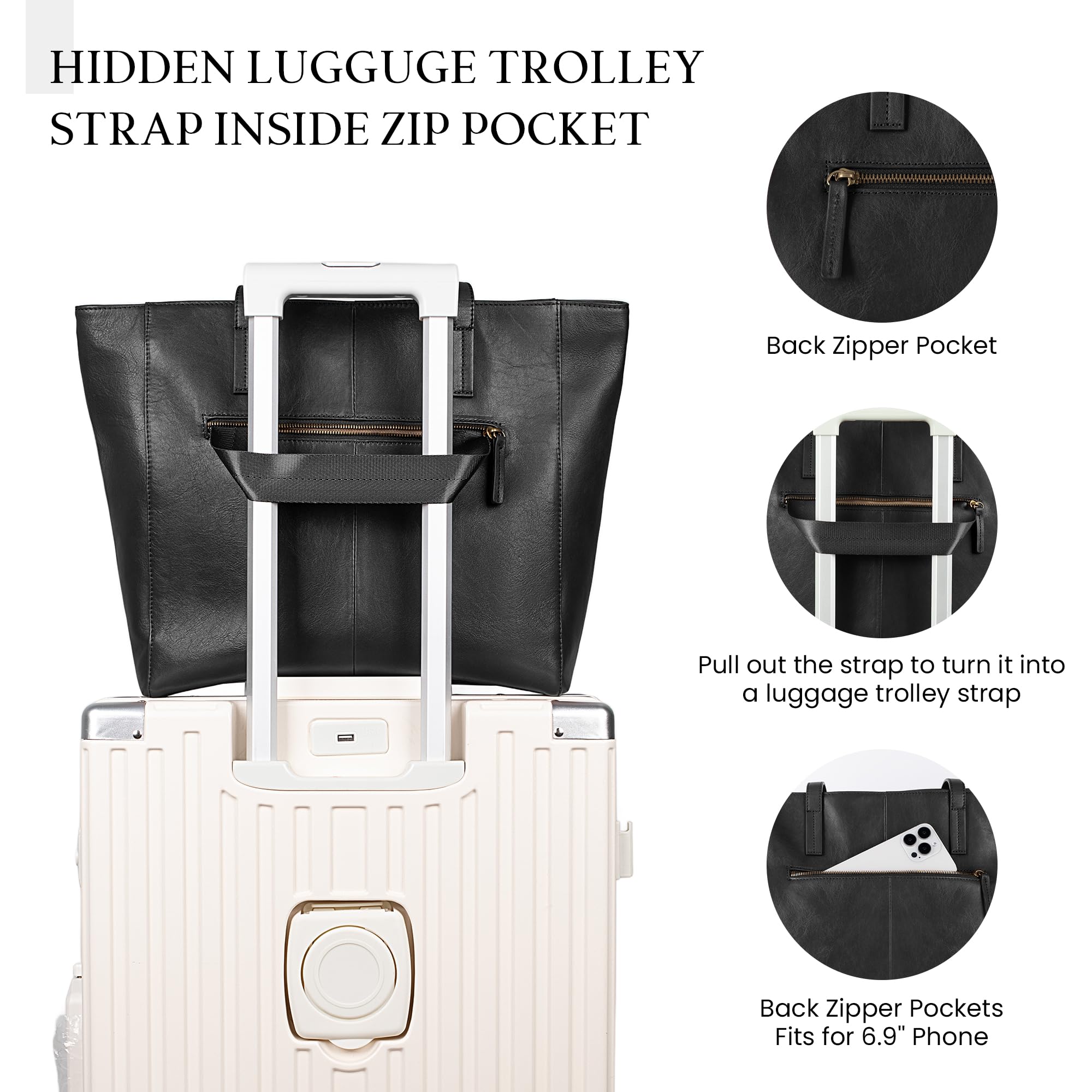 befen Echtleder Handtasche Damen Groß Shopper Tasche 15,6 Zoll Laptoptasche | Vintage Tote Bag Lehrertasche mit Trolley-Abdeckung, Leder Schultertasche für Business Büro Schule