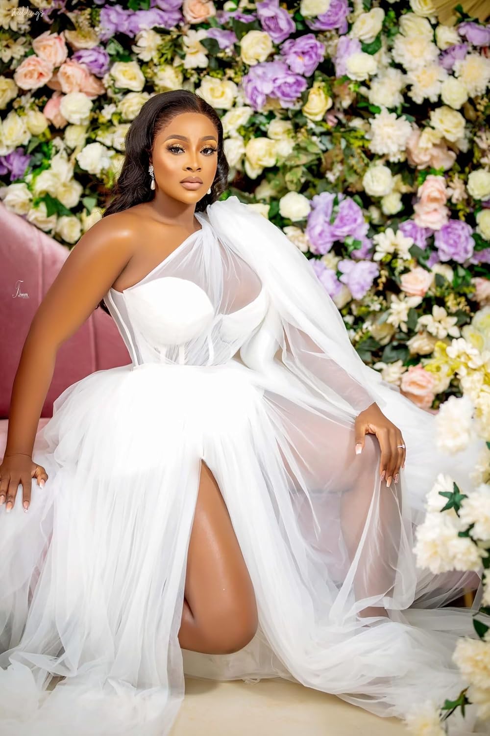 African Wedding Dresses Bride Robe One Shoulder Tulle Bridal Shower Dress