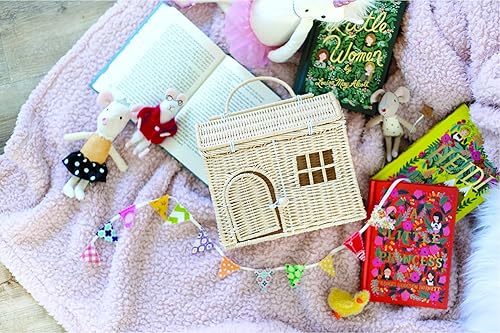 Miniatura 6 de Rool Rattan House Shaped Basket Wicker Small Dollhouse Gift for Girls, Boho Toys, Mouse in a Box House, Little Girl Purse Clutch, Doll Carrier