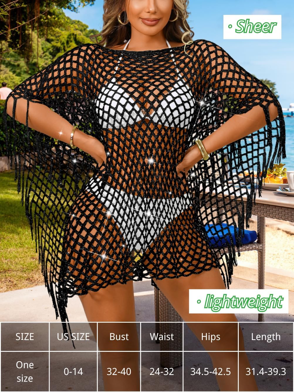 Kaei&Shi Sexy Hollow Out Beach Coverups,Crochet Fringe Knit Swimsuit Cover Up,Pool Swimwear Dress for Women Fit 0-14 - Image 7