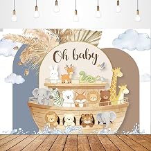 Noahs Ark Oh Baby Boho Blue Pampas Flower Backdrop 7x5ft Party Decorations | Cartoon Animal Photography Decorations Banner Photo Booth Studio Prop Fabric