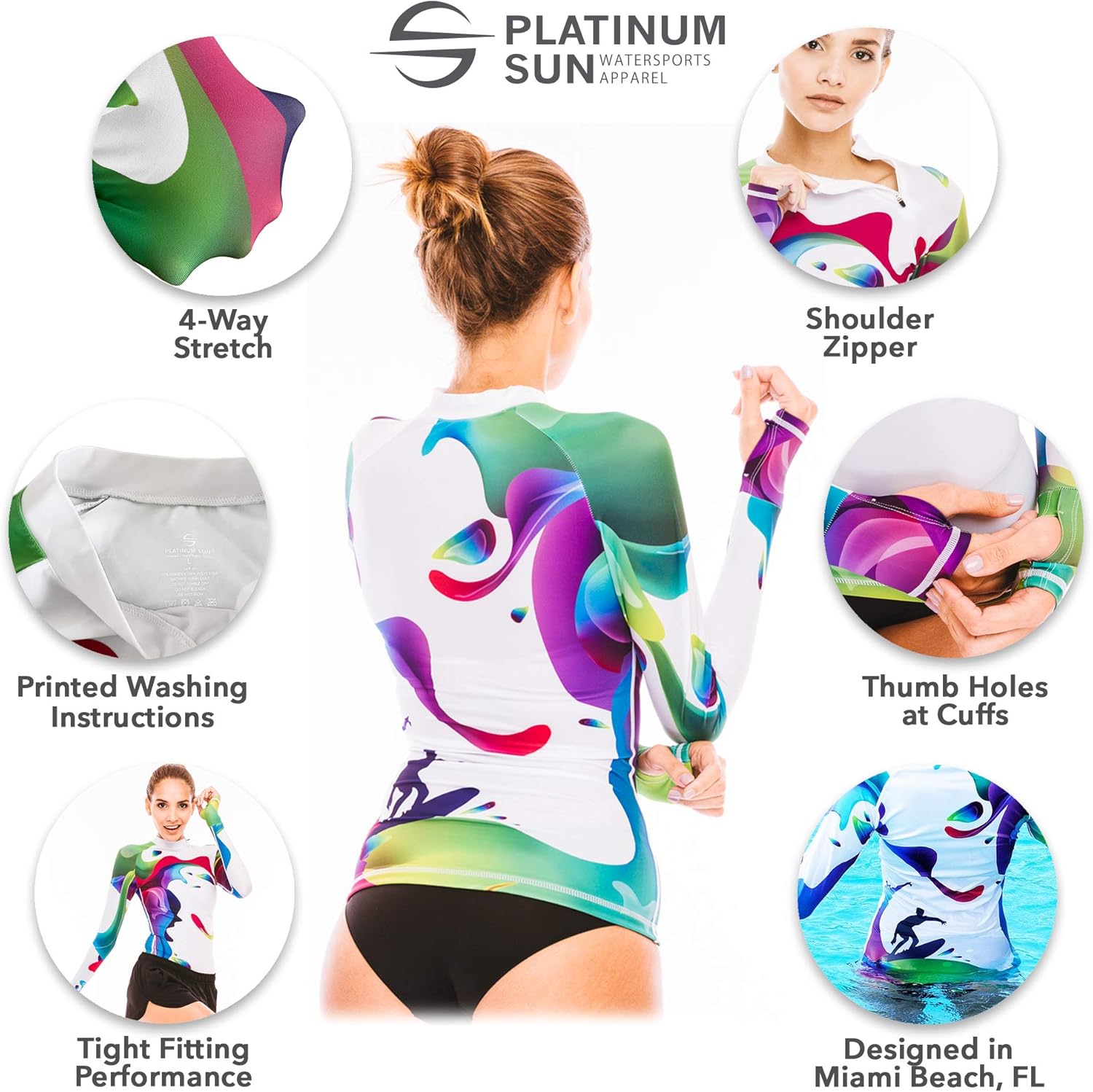 Platinum Sun Rash Guard for Women Long Sleeve Swim Shirt Rashguard Swimsuit Tunic Coverup top UPF 50+: Clothing