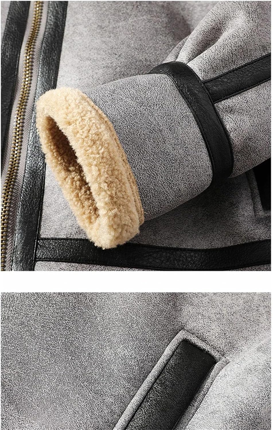 Men Suede Leather Plus Size Jacket Outwear Faux Lamb Wool Fur Motobike Patchwork Coat
