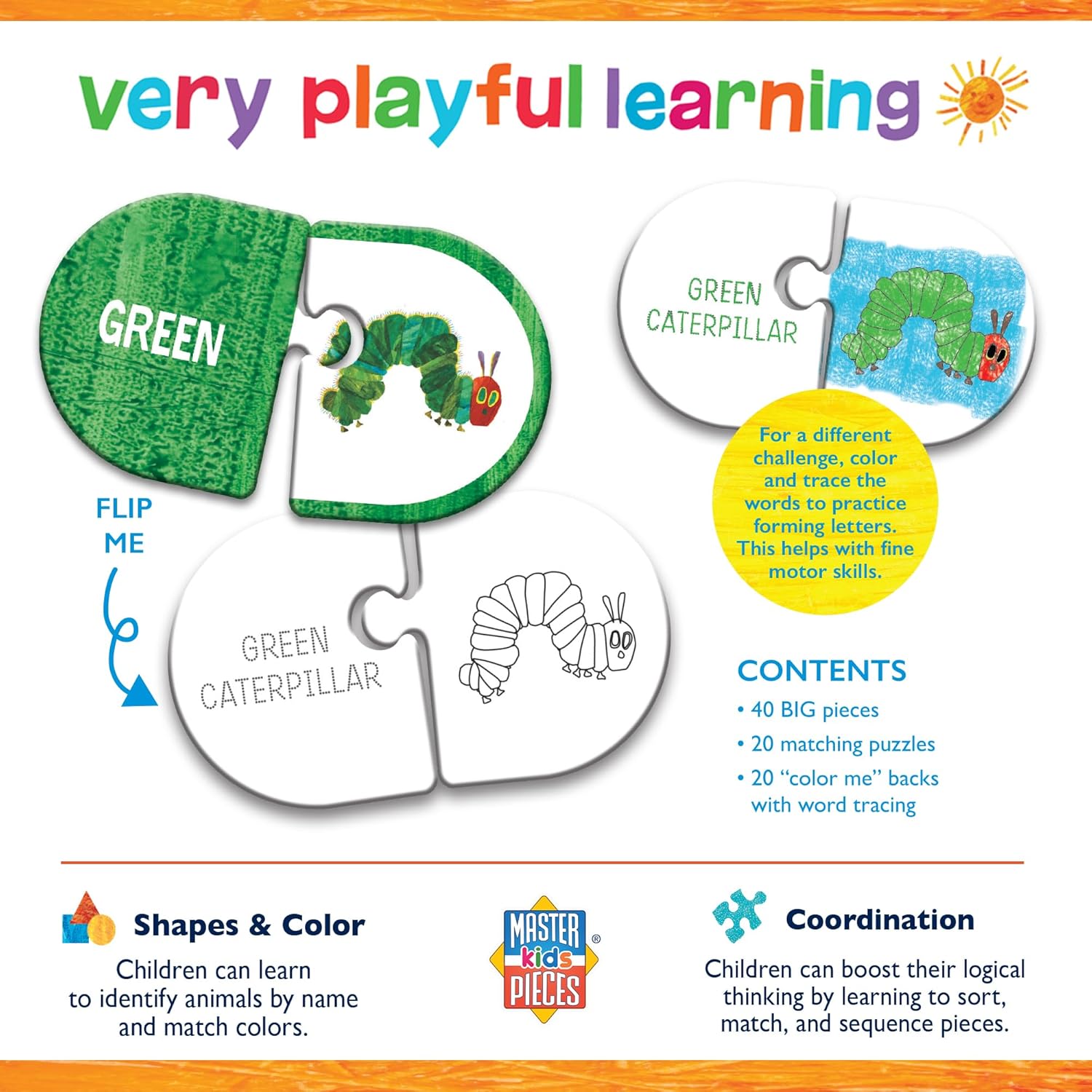 MasterPieces Eric Carle - Matching Color Puzzles - Jigsaw Puzzle with Vibrant Artwork and Durable Pieces - Fun Family Activity Brain Challenge and Educational Entertainment for Kids Teens and Adults