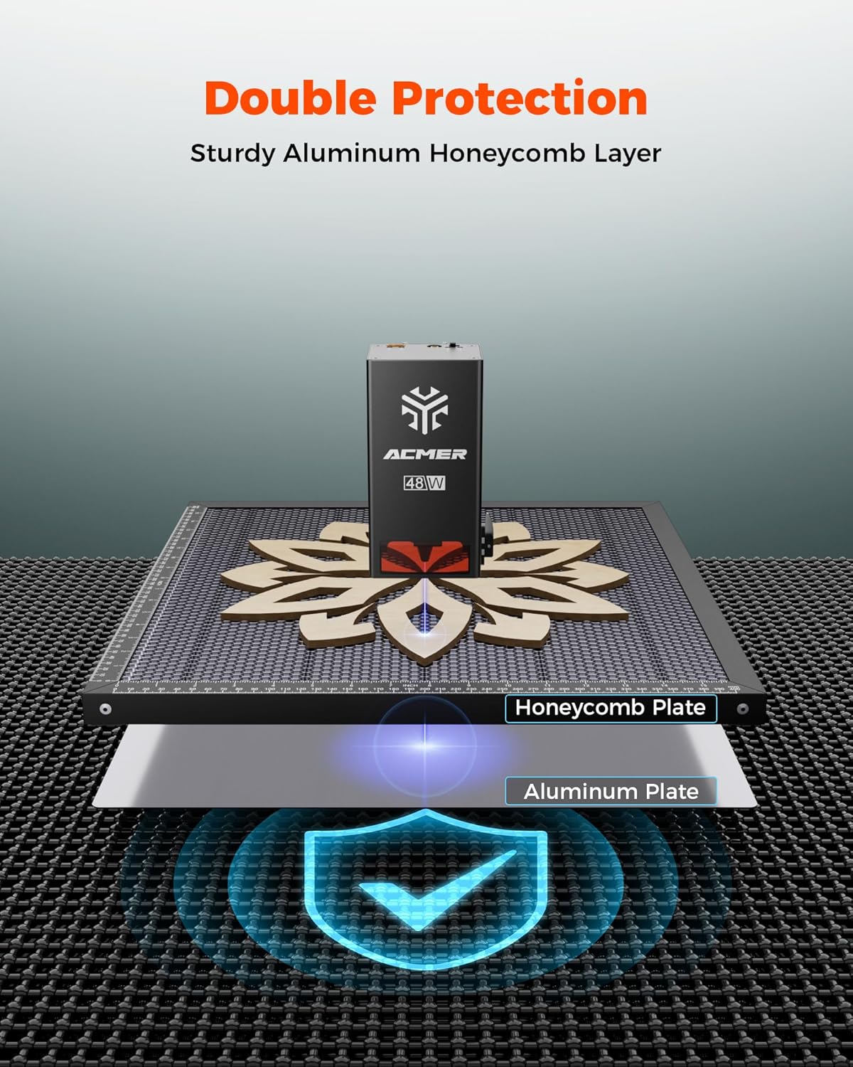 ACMER Honeycomb Laser Bed 440 * 440mm, Laser Engraver Honeycomb Working Table with Aluminum Backing Plate, Cutting Table for Diode CO₂ Fiber Laser Engravers, Desktop Protection - Image 2