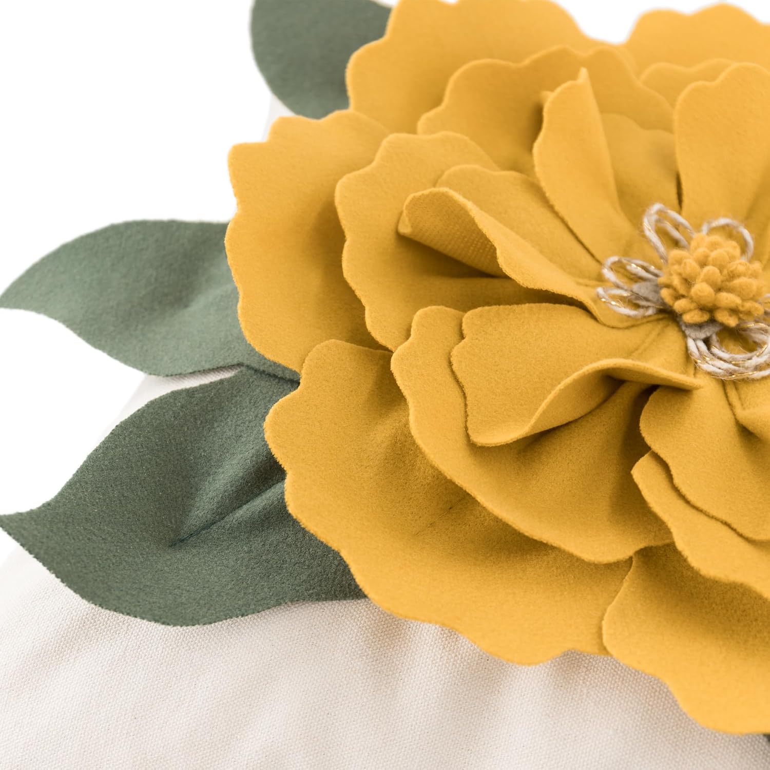 JWH Flower Throw Pillow Cover Decorative 3D Floral Accent Cushion Case Handmade Pillowcase for Car Bedroom Bed Couch Sofa 18x18 Inch Gold Yellow