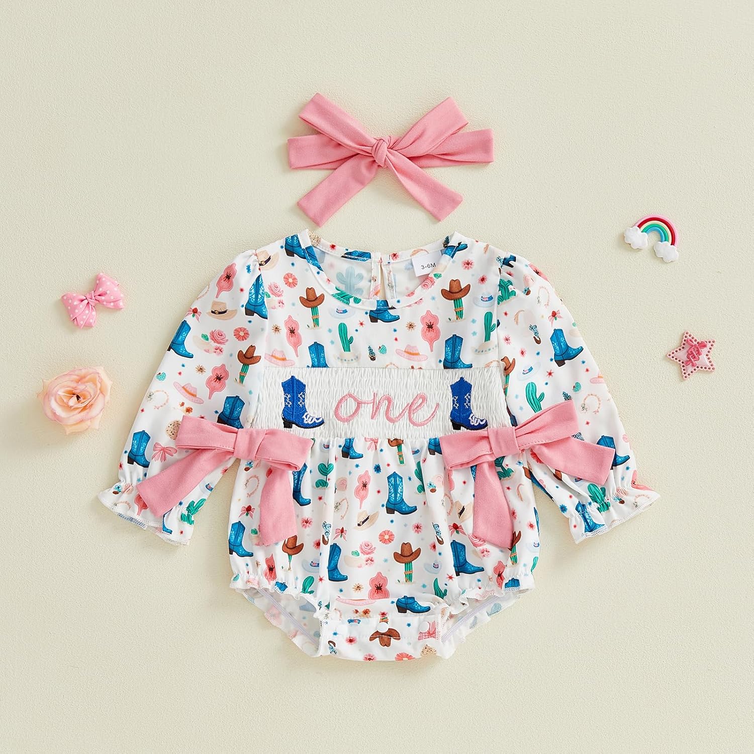 YOKJZJD Baby Girl 1st Birthday Outfit My First Rodeo Boots Bubble Romper Shirt Western Bow Bodysuit One Year Old Fall Clothes - Image 4