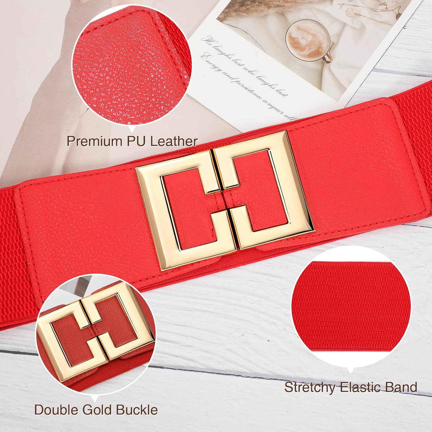 Wide Elastic Belts for Women Dresses Fashion Stretchy Waist Belt with Gold Buckle - Image 3