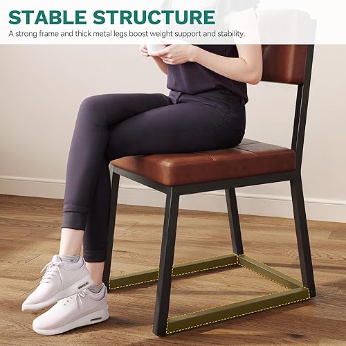Miniatura 3 de YITAHOME Juego de 2 sillas de comedor con respaldo de asiento de piel sintética, silla de comedor moderna tapizada de mediados de siglo con patas de