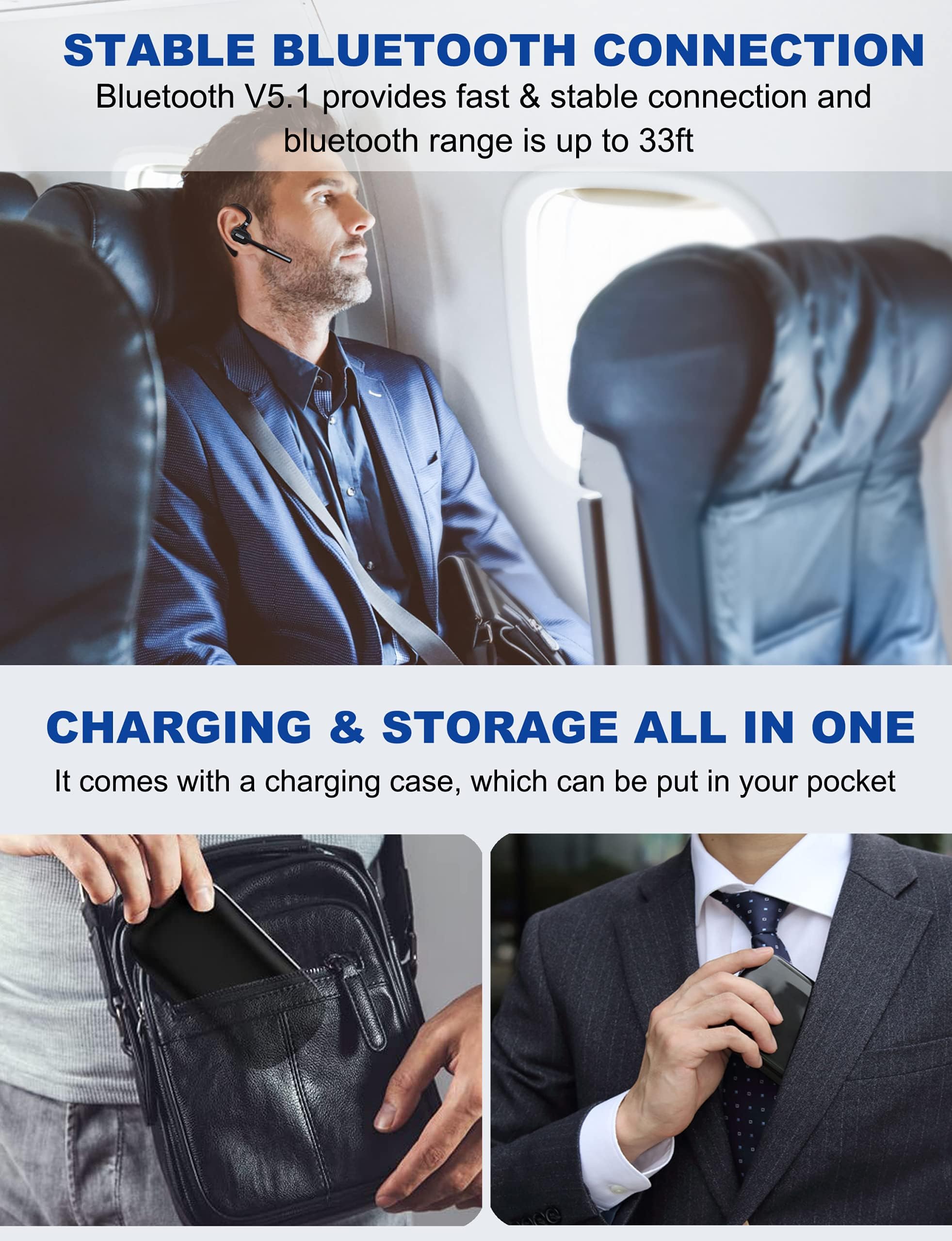 Auriculares Bluetooth V5.1, Auriculares inalámbricos con Estuche de Carga de la batería, Auricular Bluetooth con micrófono de cancelación de Ruido