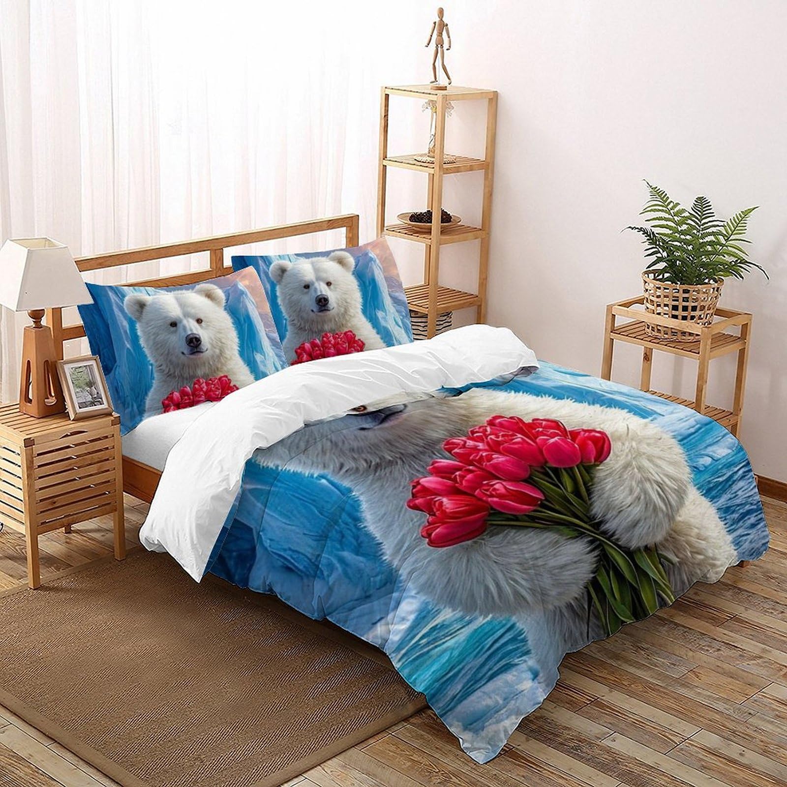 Housse de couette ours polaire 220x240 cm en microfibre avec taies
