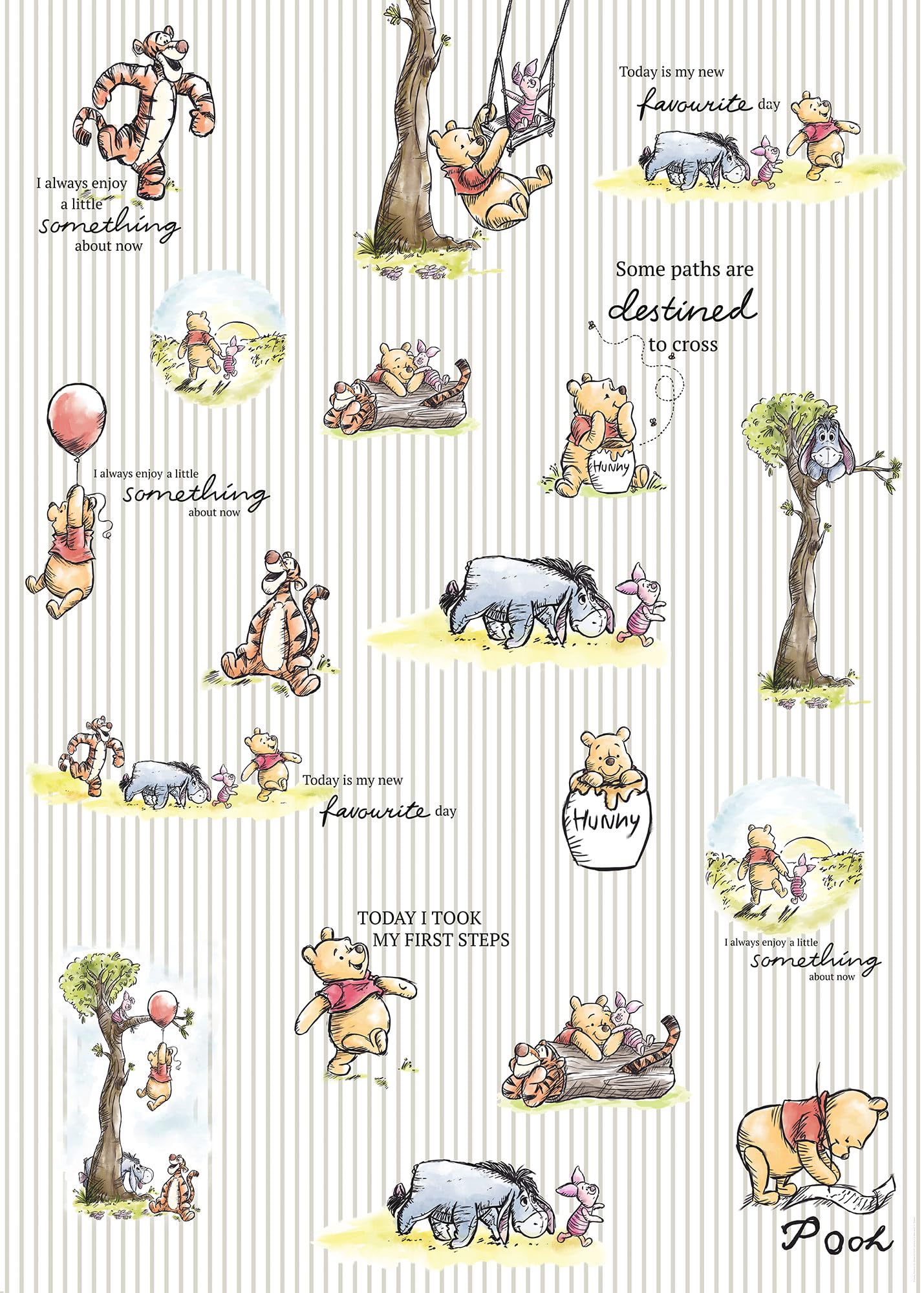 Komar Digitaldruck Vlies Fototapete - Winnie The Pooh Stripes - Größe 200 x 280 cm