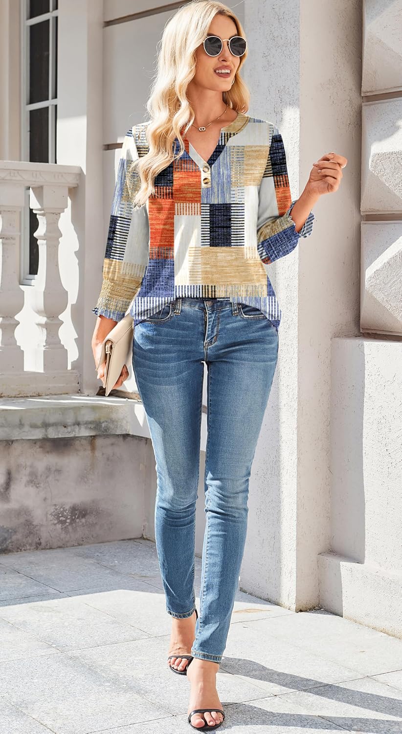 Hount 3/4 Sleeve Shirts for Women Dressy Casual Button V Neck Tops 2026 Summer Work Blouses Cute Henley Shirts - Image 6