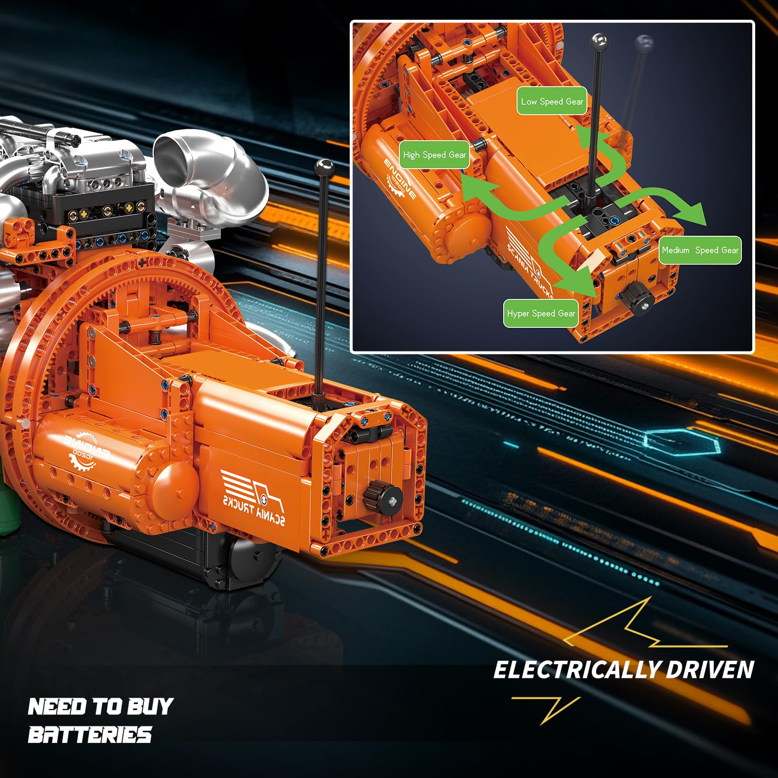 Mould King 10200 Technik LKW-Motor Bausteine Modell, 3236 Teile Klemmbausteine Truck Engine Spielzeug Set als Geschenk und Sammlerstücke (ab 14 Jahren Jungen/Mädchen)