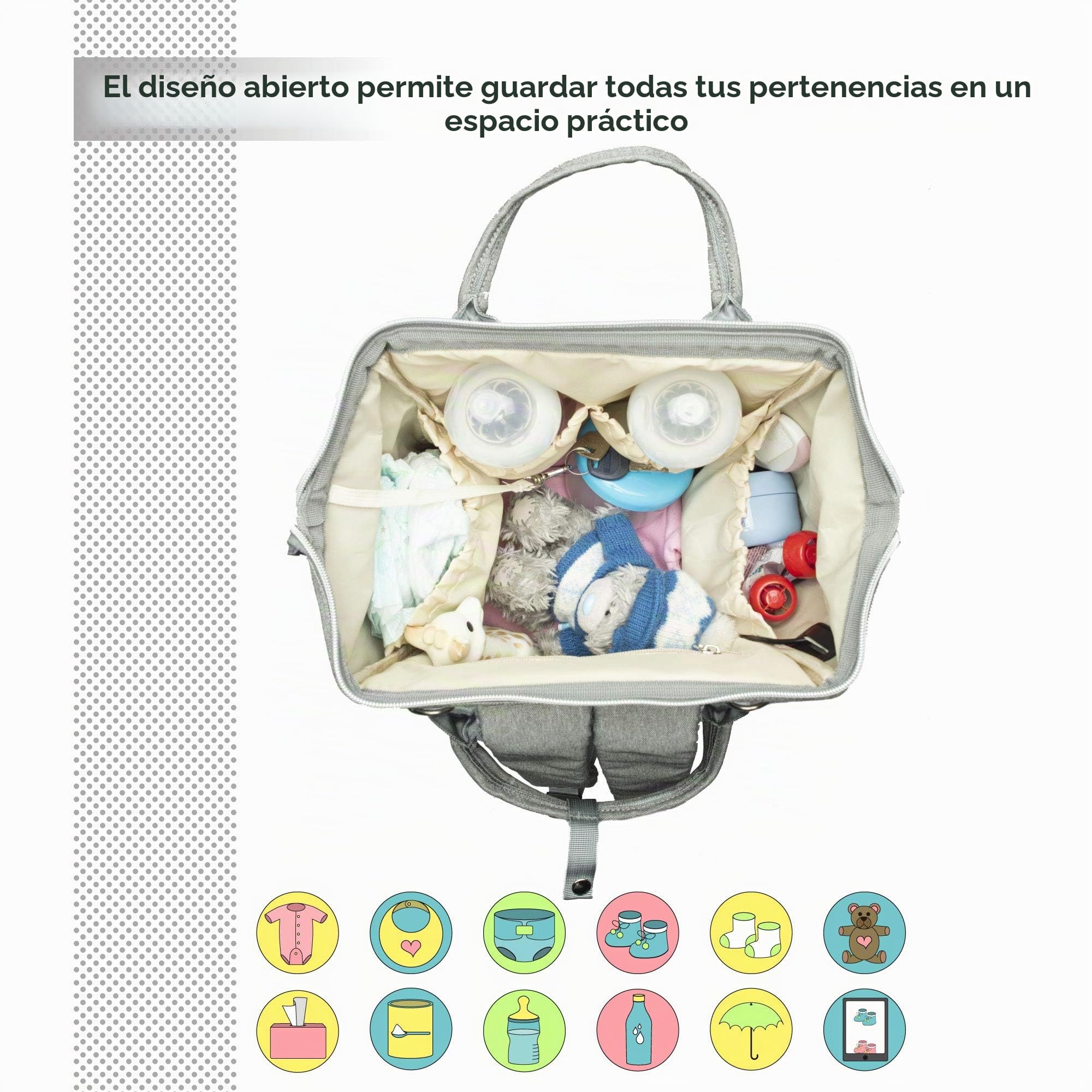Mochilas de Pañales para Bebé, Maternal Bolso Multifuncional con USB de Viaje, Gran Capacidad, Impermeable (Gris)