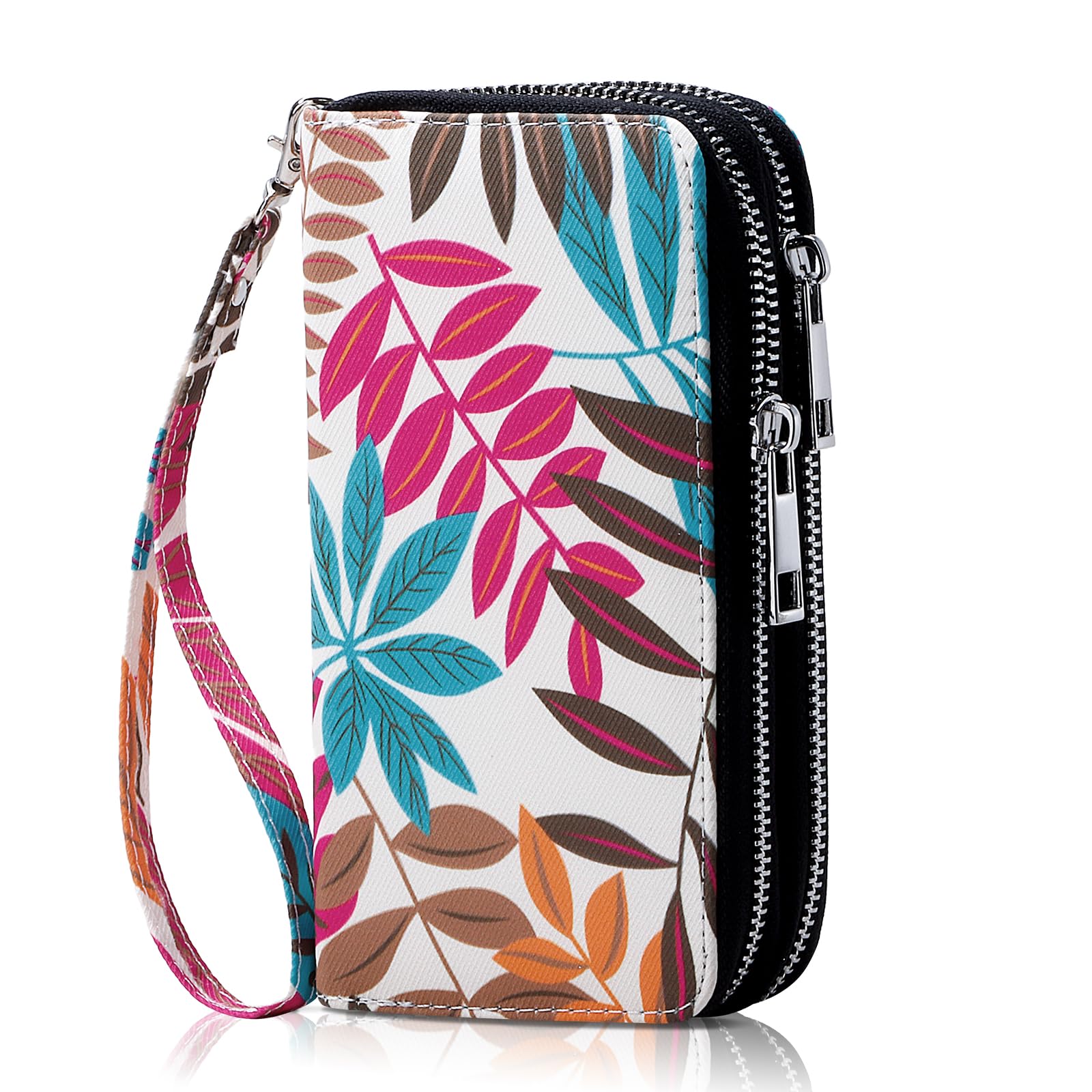 Double Zipper Wallet for Woman Clutch Purse with Cell Phone Holder for Smartphone/Card/Coin/Cash