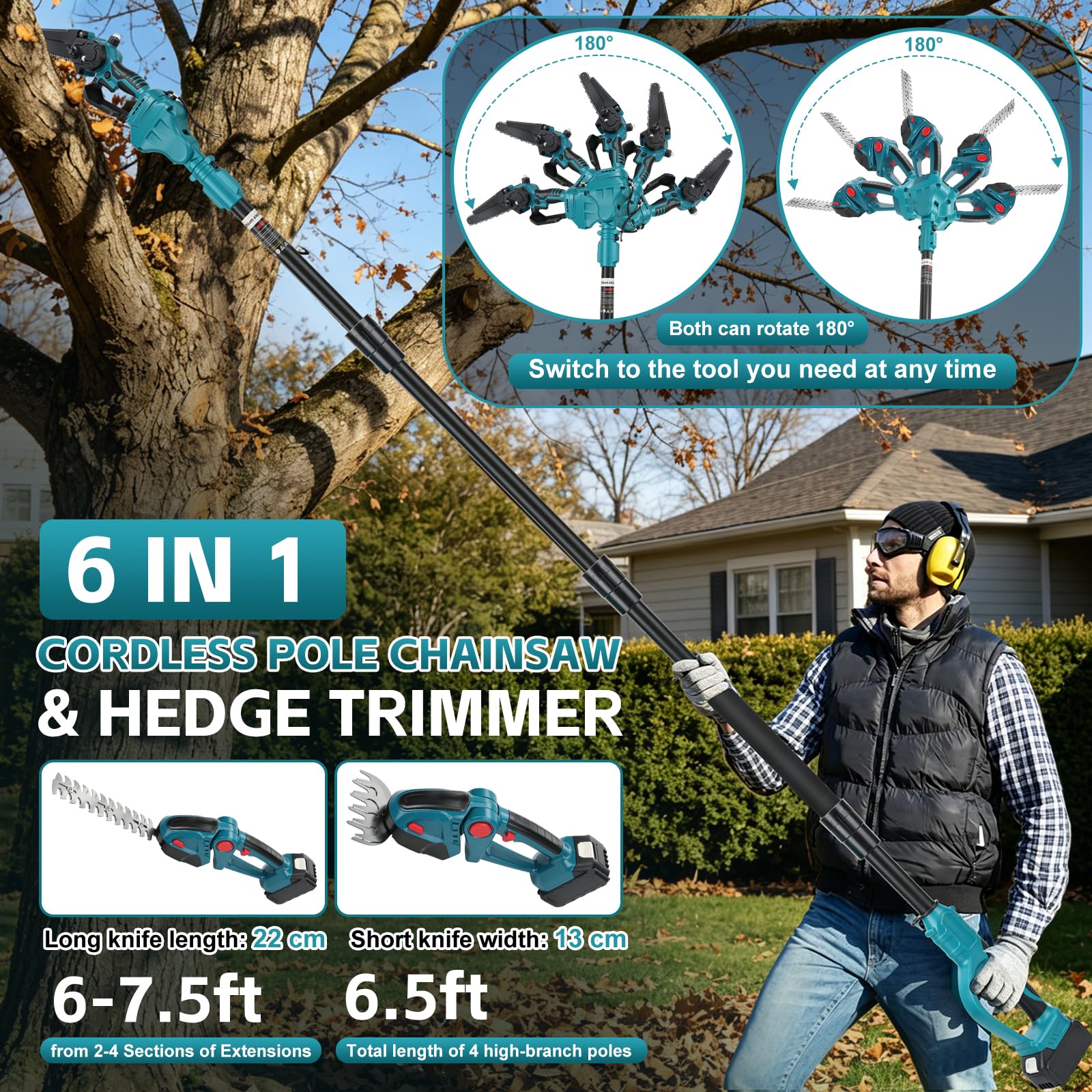 8 Pulgadas Mini Motosierra Telescopica y Cortasetos para Makita 18 V batería, 4 en 1 Tijeras Cortacésped inalámbricos en Perca, Alcance máximo 4,5 m